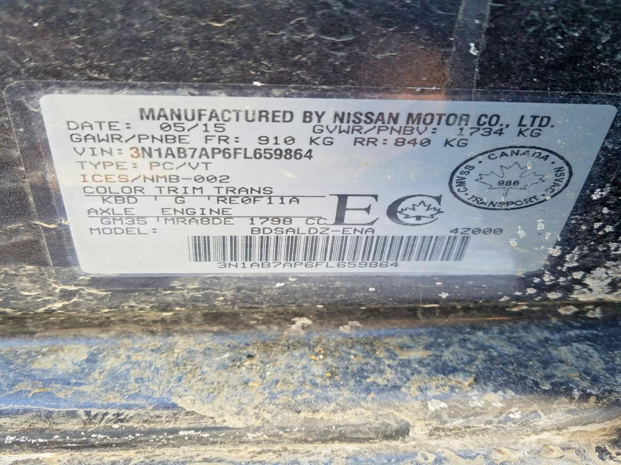 2015 Nissan Sentra Sv Charcoal vin: 3N1AB7AP6FL659864