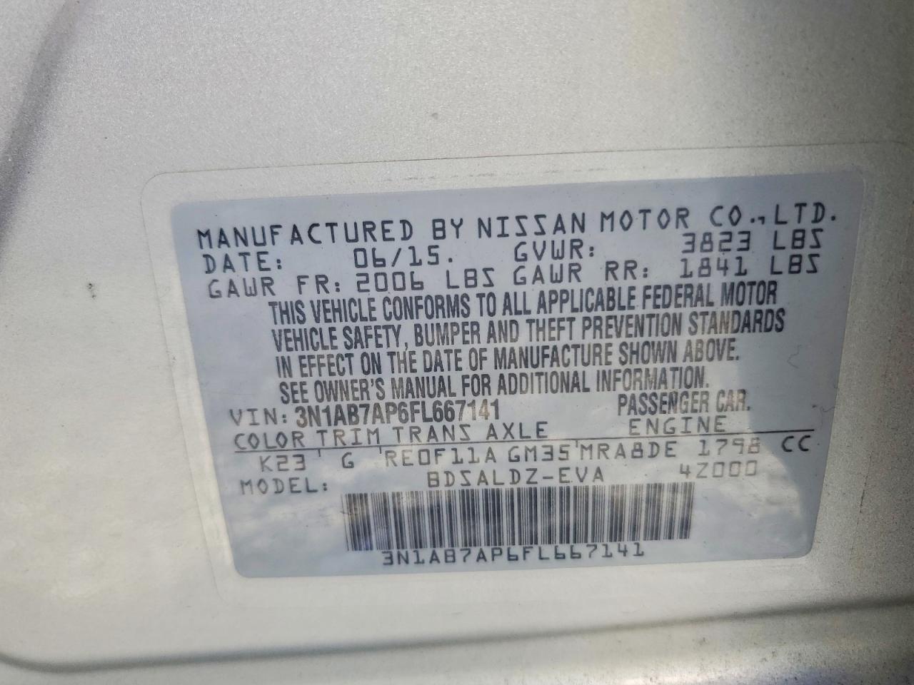 2015 Nissan Sentra Sv Gray vin: 3N1AB7AP6FL667141