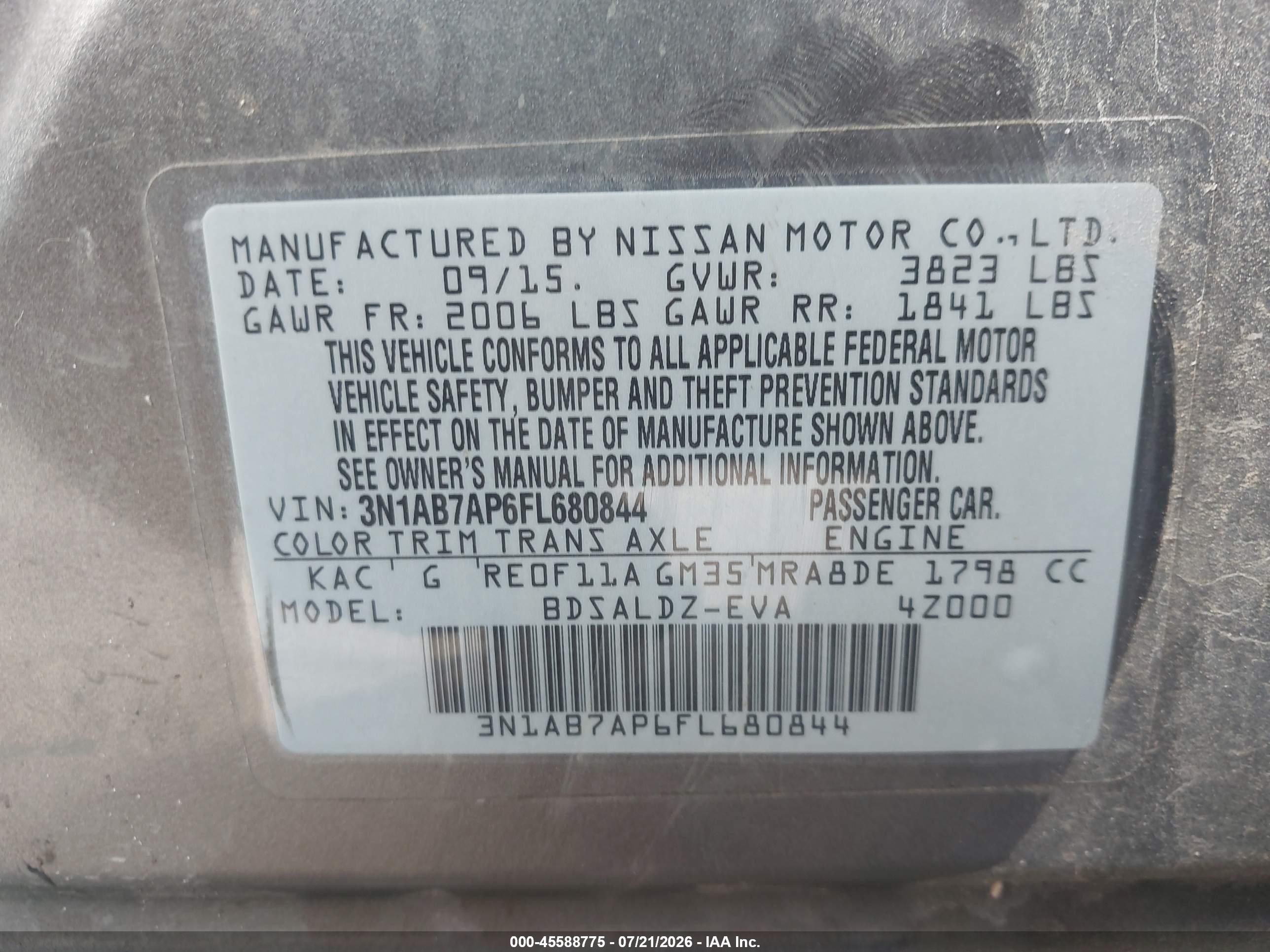 2015 Nissan Sentra Sv Серый vin: 3N1AB7AP6FL680844
