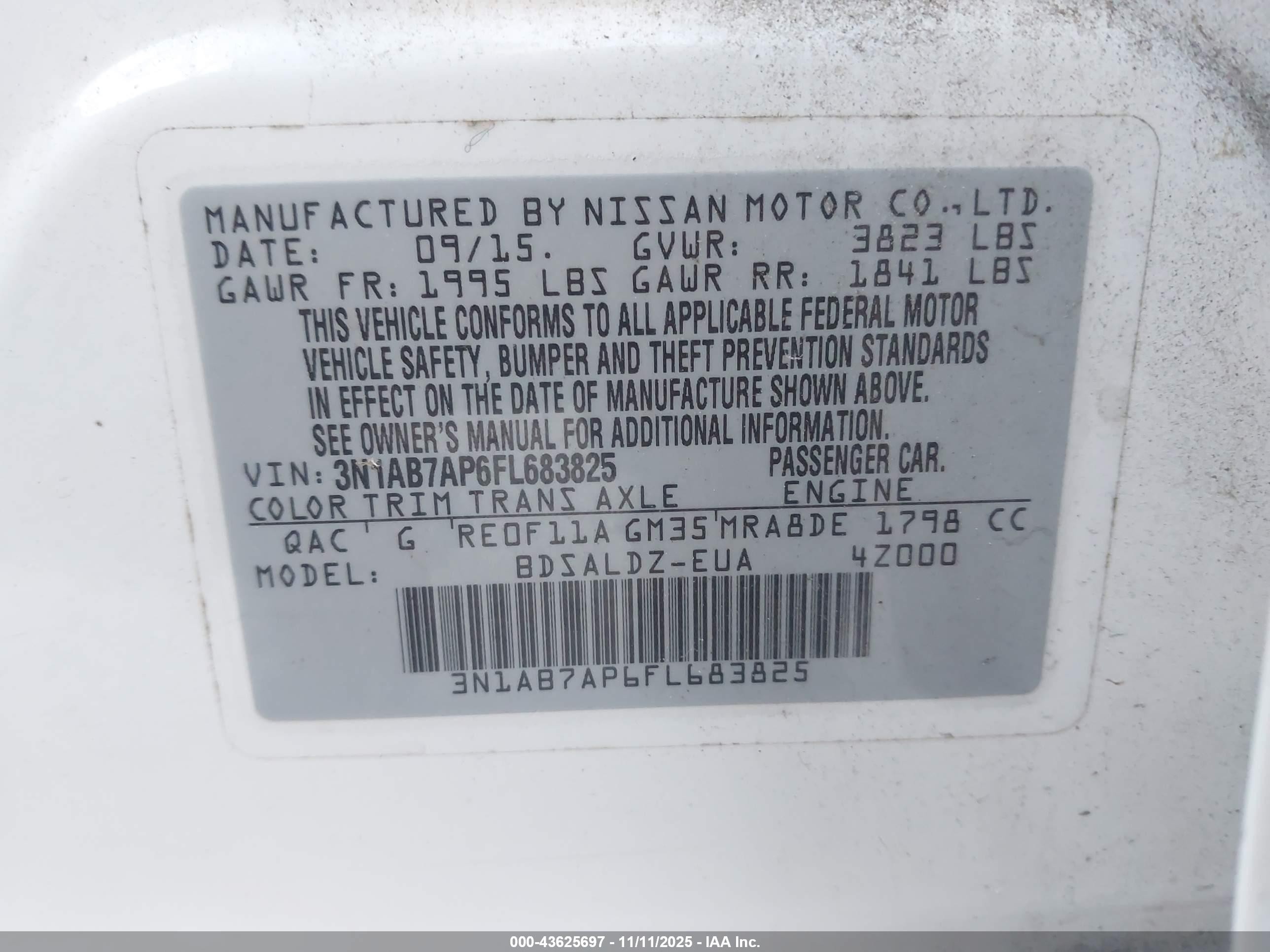 2015 Nissan Sentra Sv White vin: 3N1AB7AP6FL683825