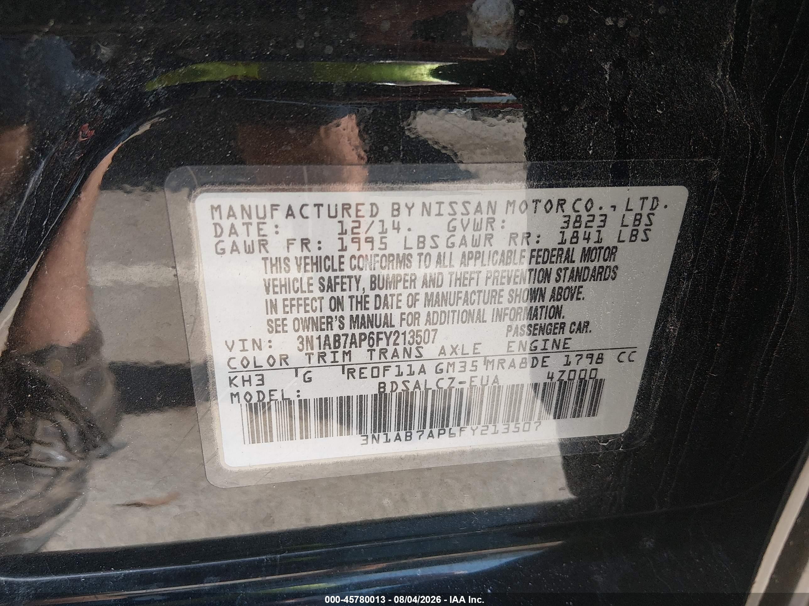 2015 Nissan Sentra S Black vin: 3N1AB7AP6FY213507