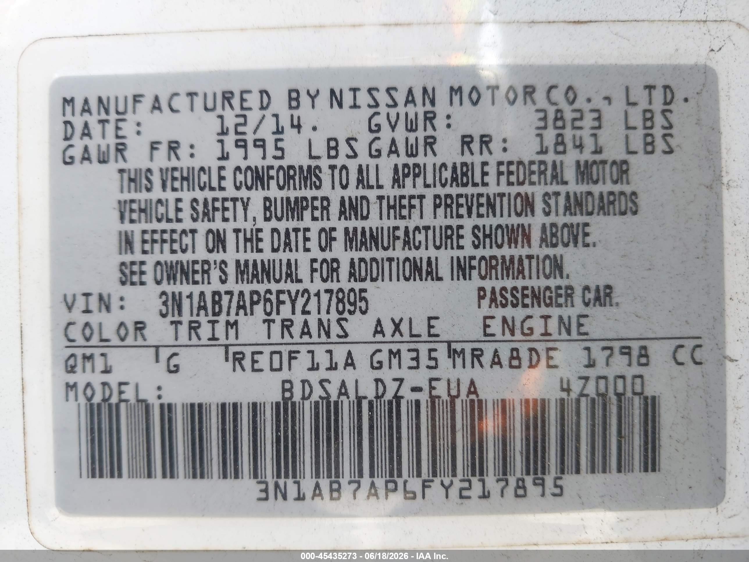 2015 Nissan Sentra Sv White vin: 3N1AB7AP6FY217895