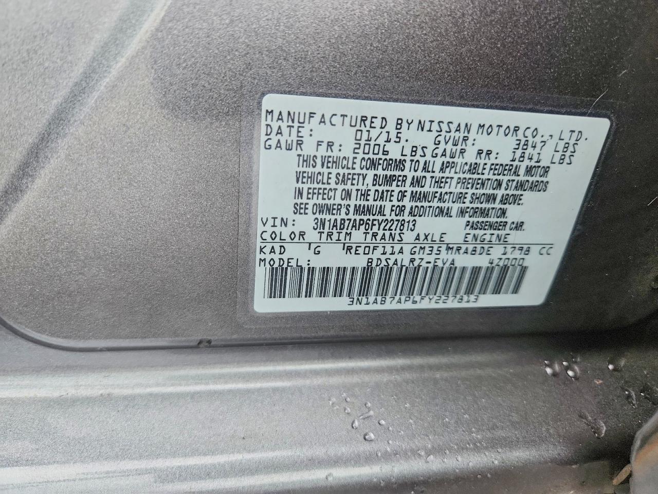 2015 Nissan Sentra Sr Gray vin: 3N1AB7AP6FY227813