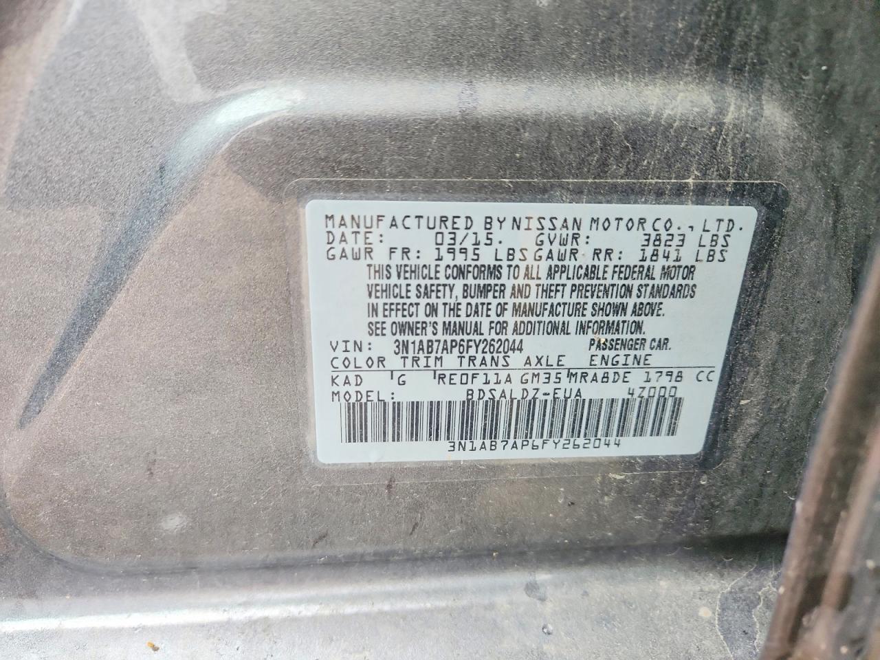 2015 Nissan Sentra Sv Gray vin: 3N1AB7AP6FY262044