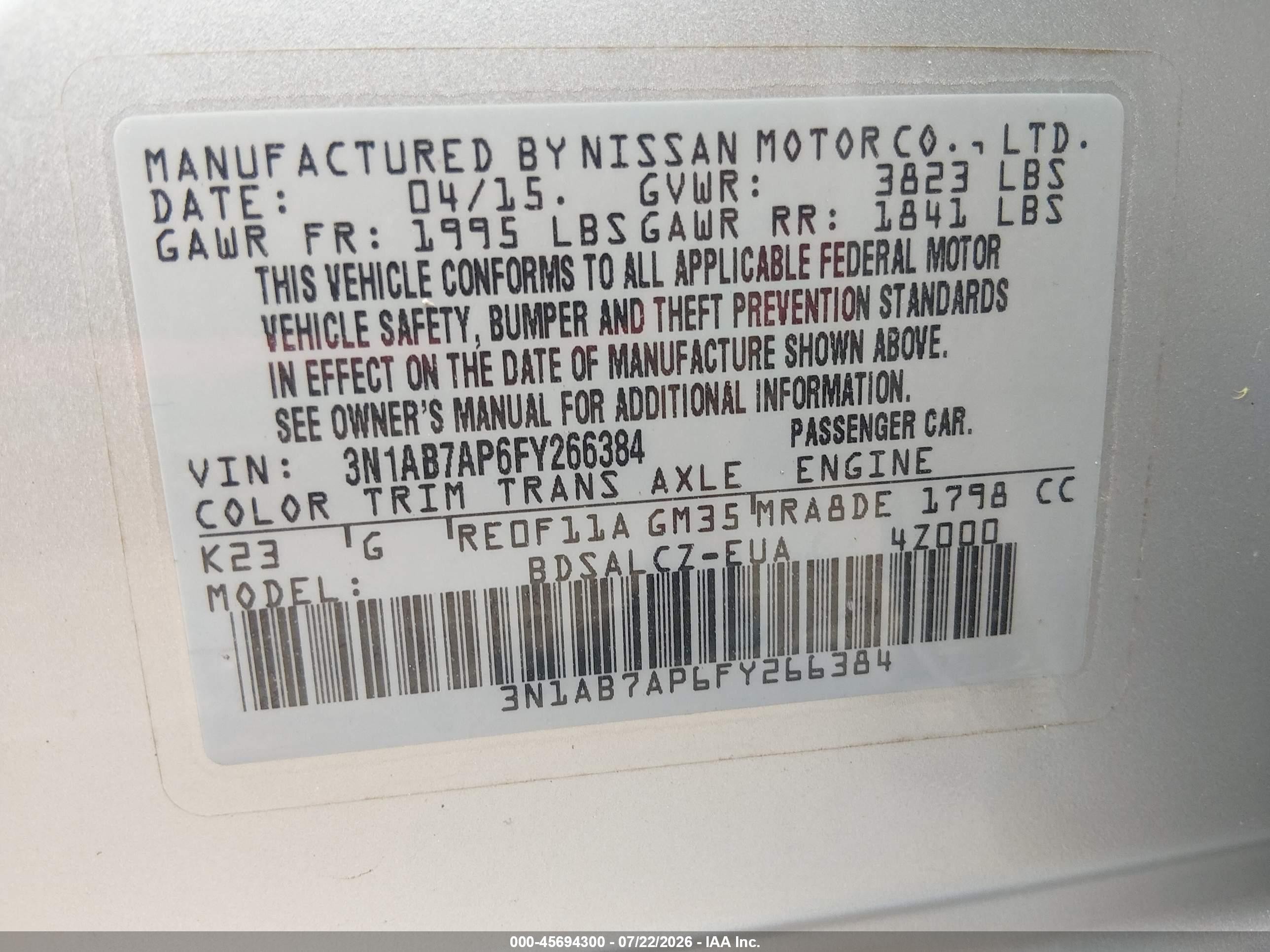 2015 Nissan Sentra S Silver vin: 3N1AB7AP6FY266384