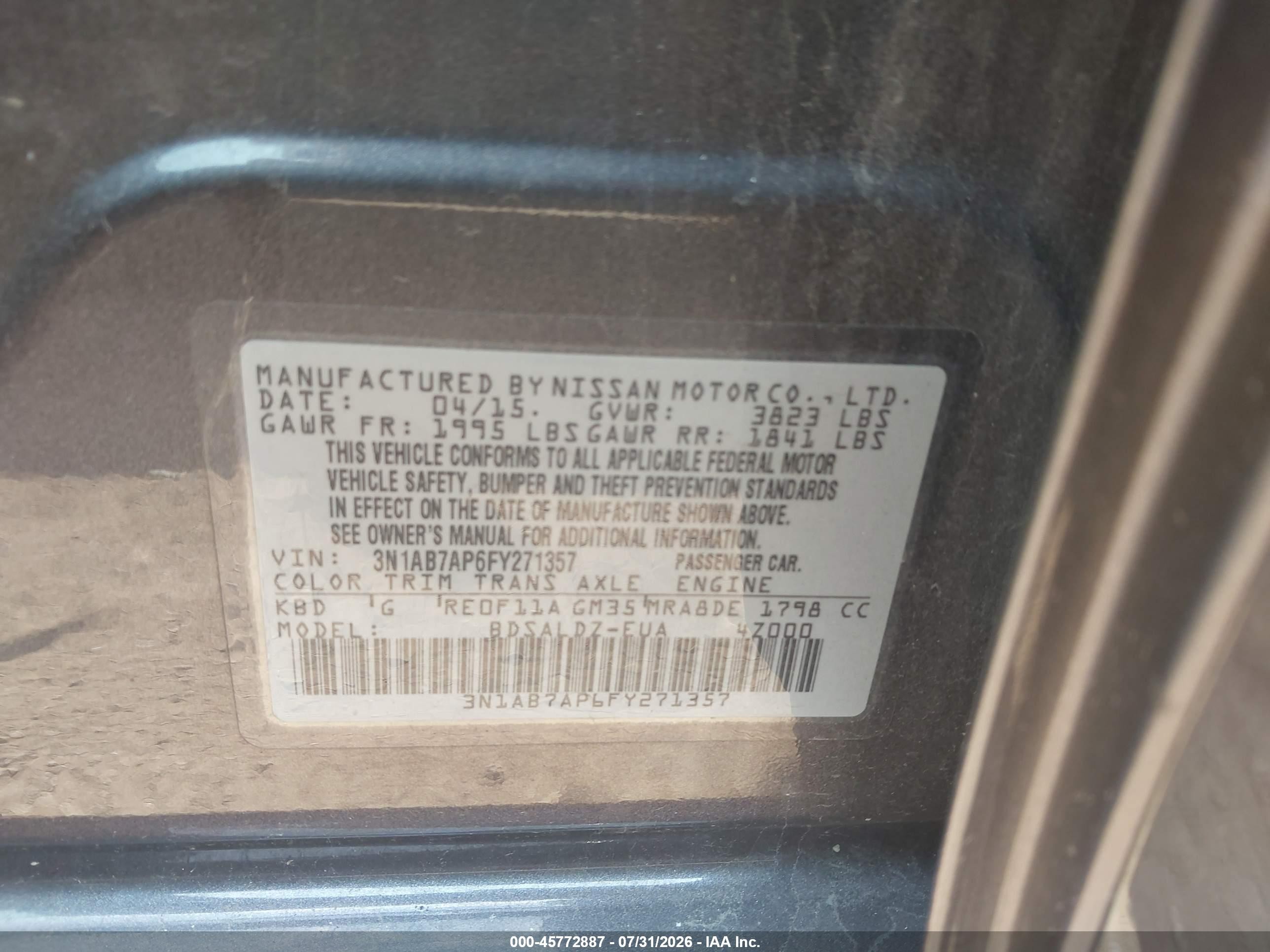2015 Nissan Sentra Sv Серый vin: 3N1AB7AP6FY271357