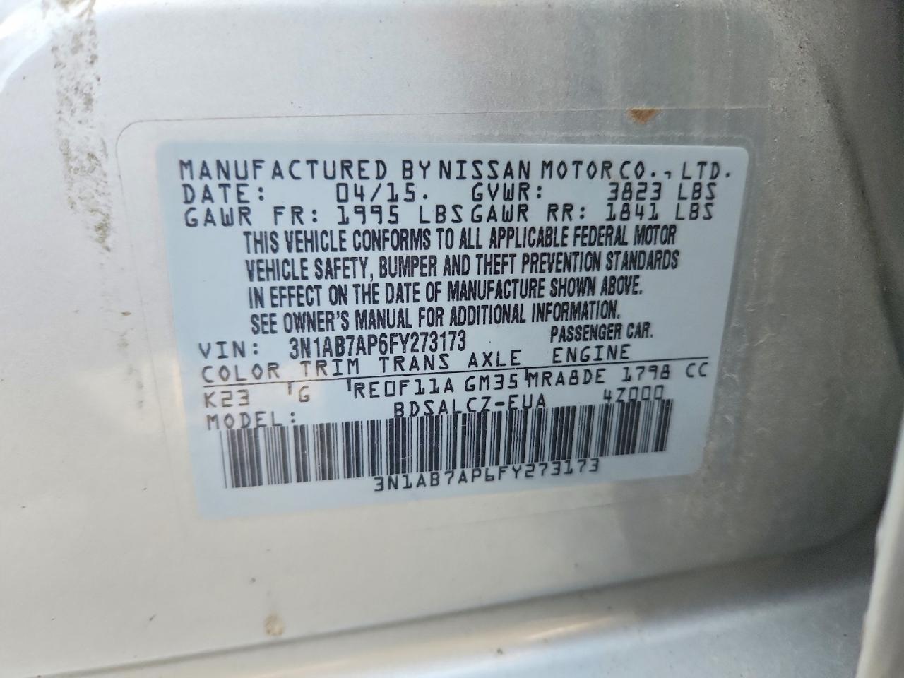 2015 Nissan Sentra S Silver vin: 3N1AB7AP6FY273173