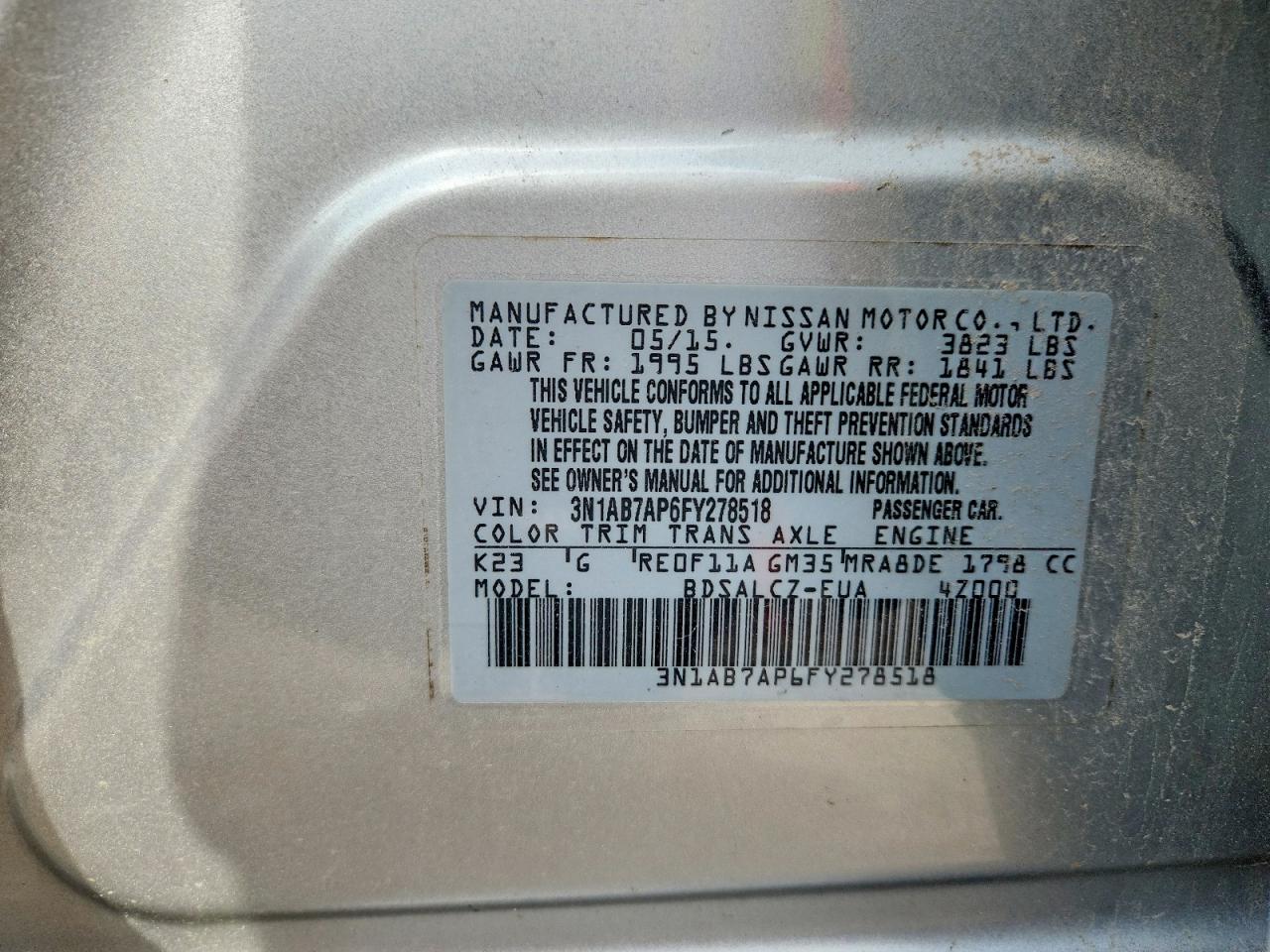 2015 Nissan Sentra S Серебряный vin: 3N1AB7AP6FY278518