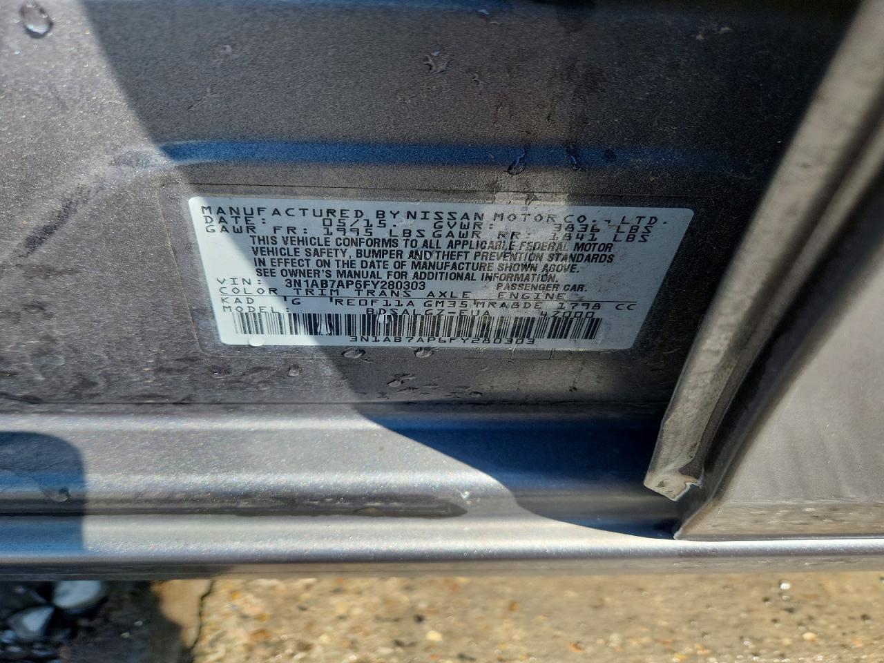 2015 Nissan Sentra Sl Gray vin: 3N1AB7AP6FY280303