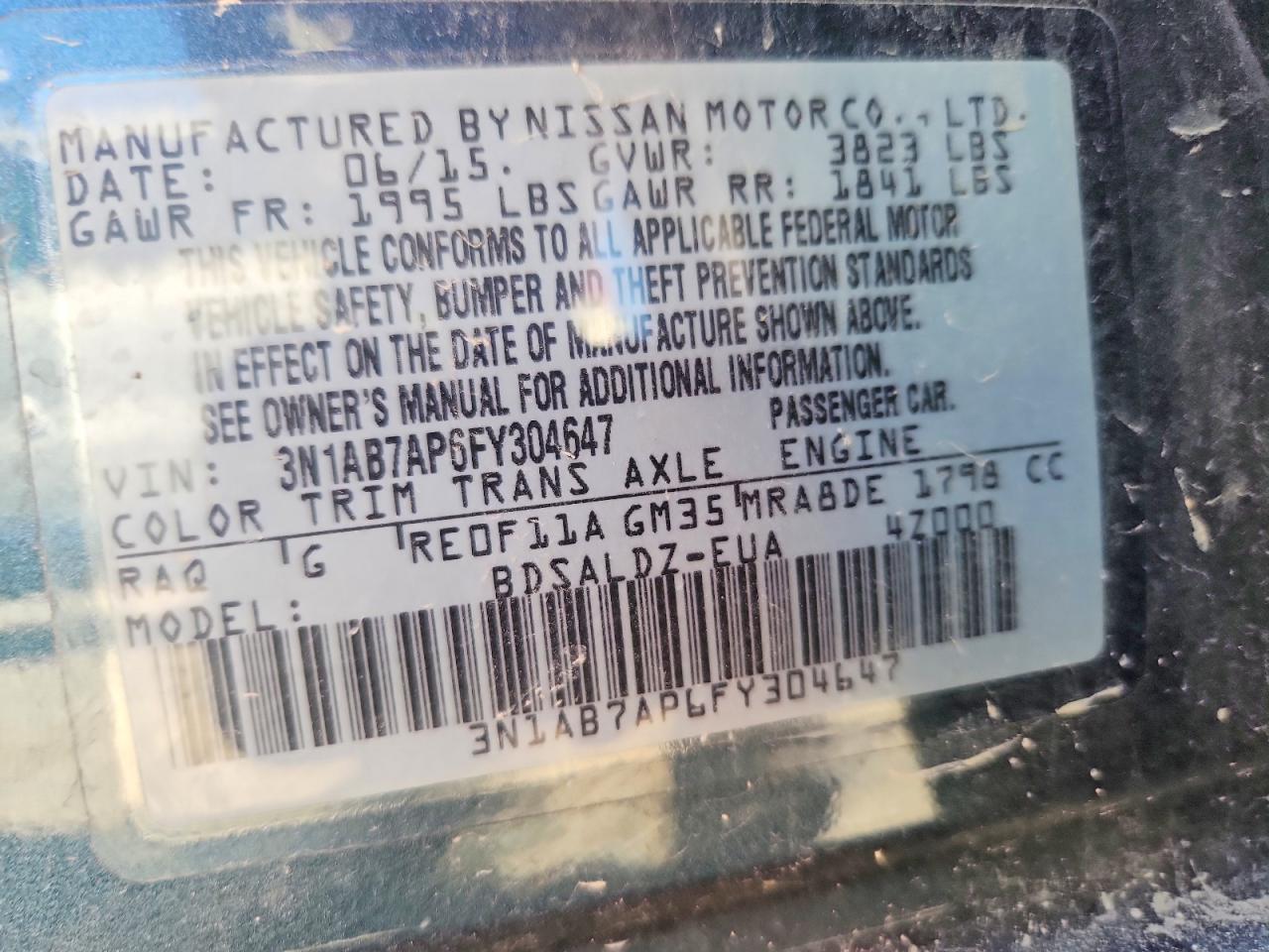 2015 Nissan Sentra Green vin: 3N1AB7AP6FY304647