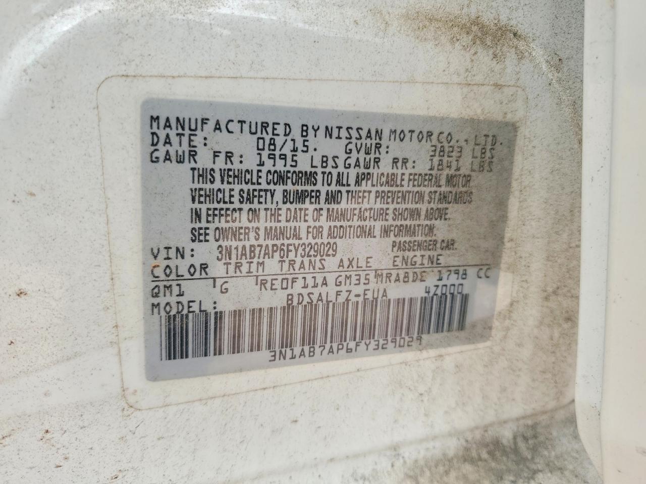 2015 Nissan Sentra Fe+ S White vin: 3N1AB7AP6FY329029