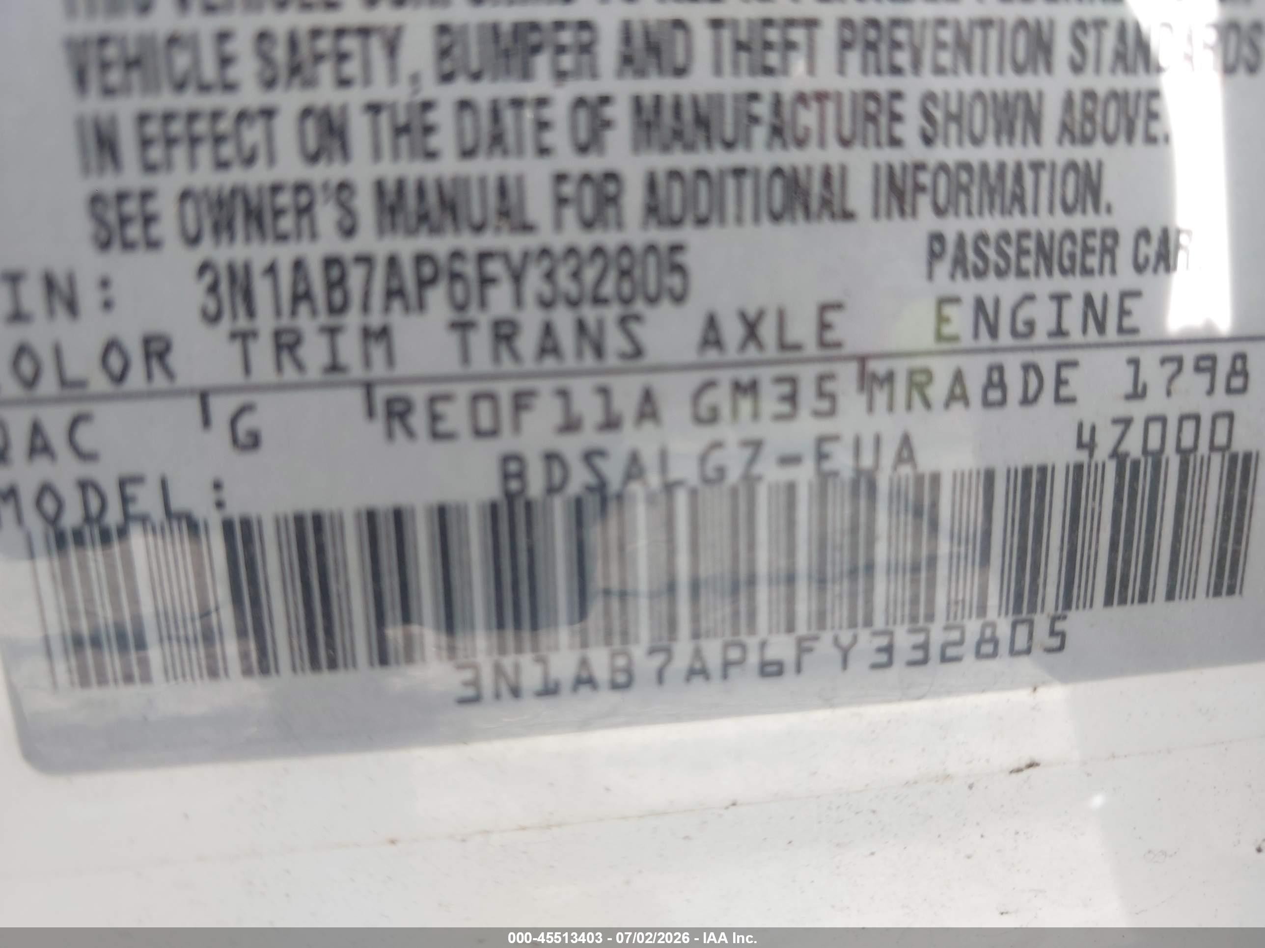 2015 Nissan Sentra Sl White vin: 3N1AB7AP6FY332805