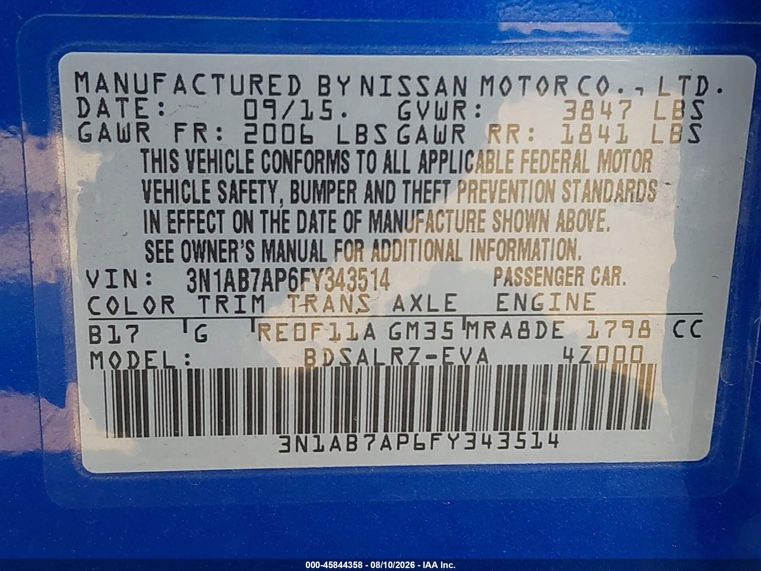 2015 Nissan Sentra Sr Синий vin: 3N1AB7AP6FY343514