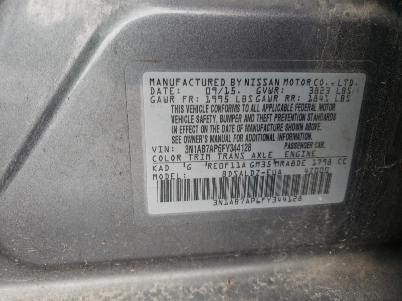 2015 Nissan Sentra Sv Gray vin: 3N1AB7AP6FY344128