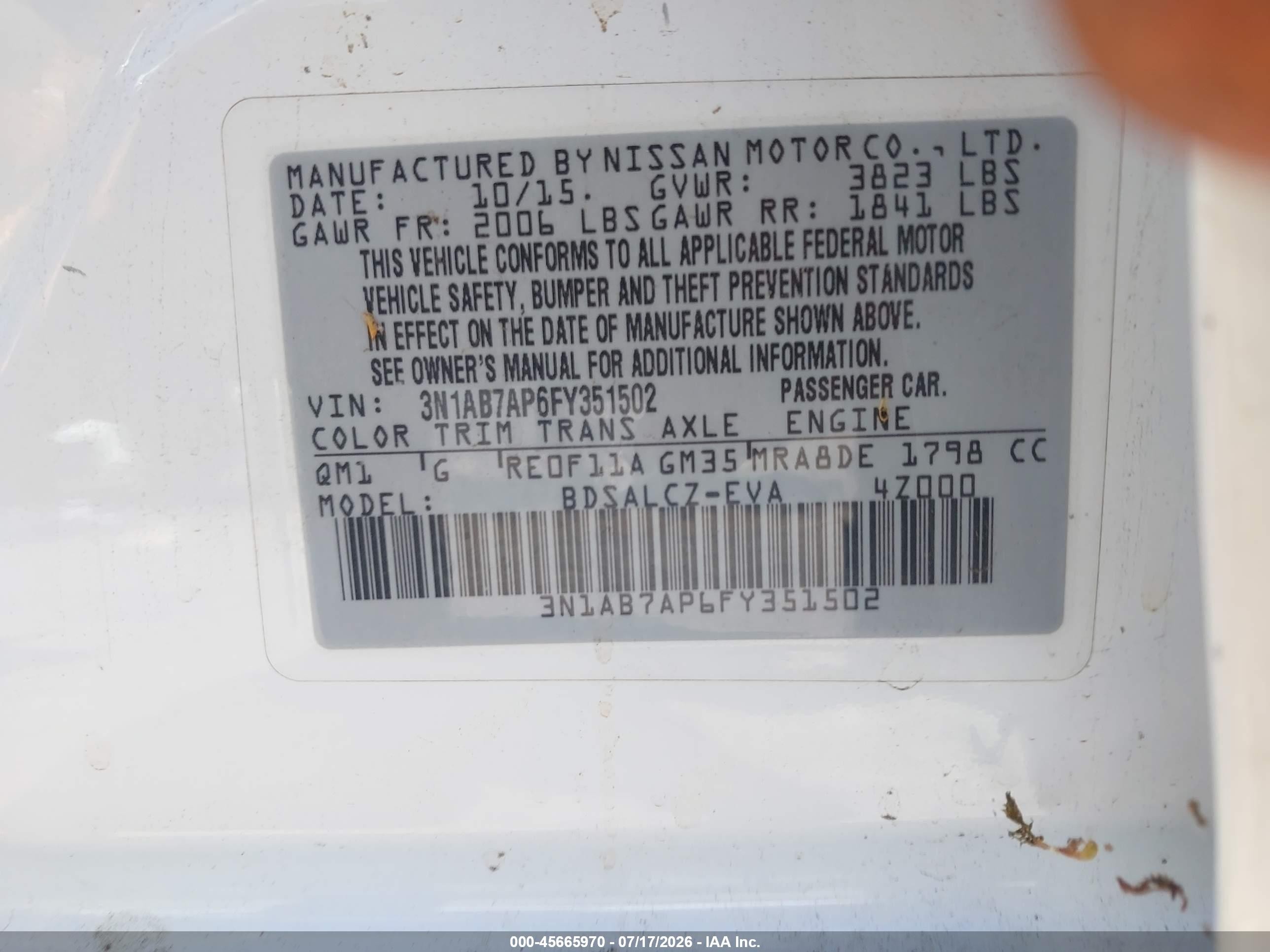 2015 Nissan Sentra S White vin: 3N1AB7AP6FY351502
