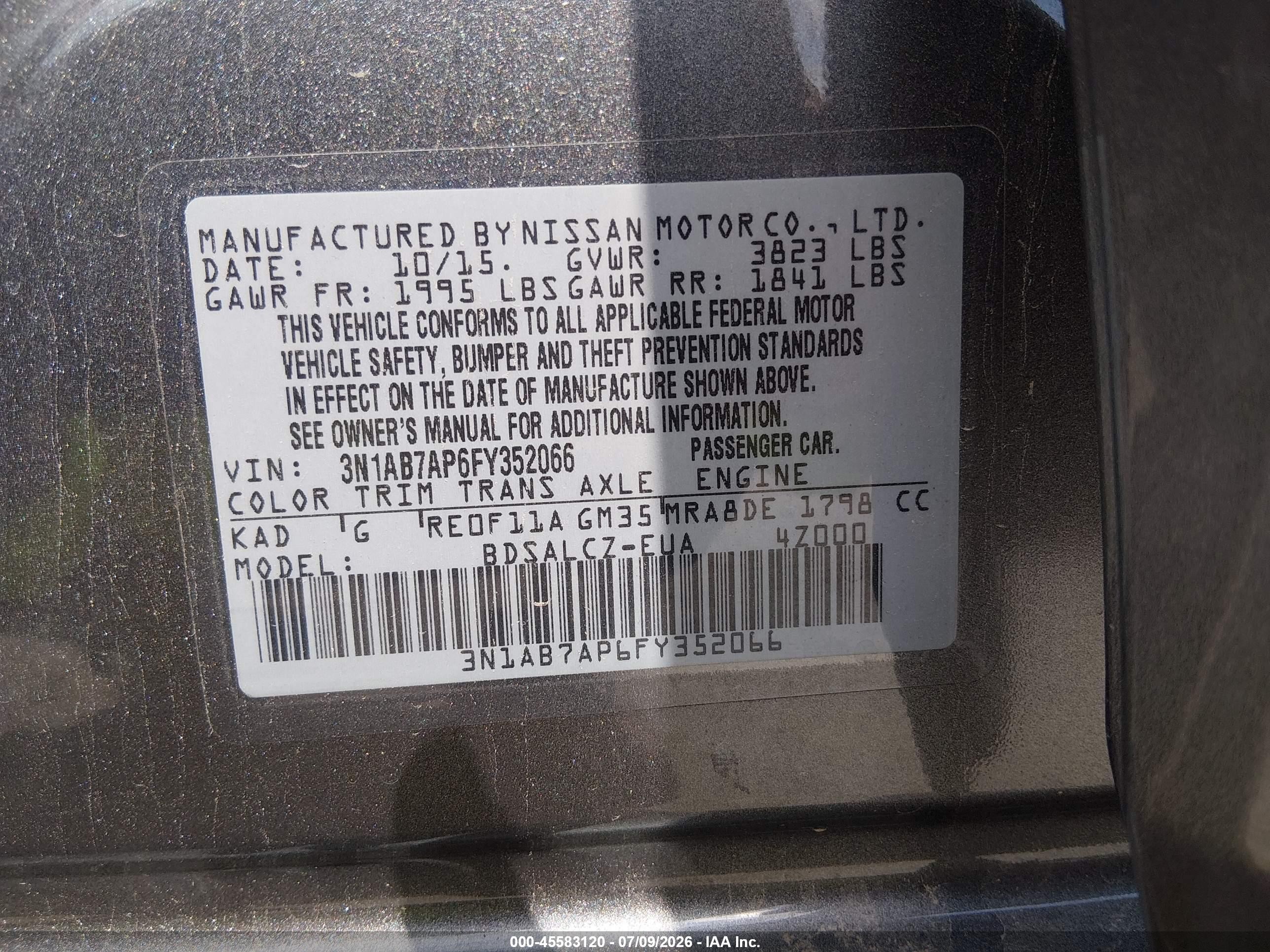 2015 Nissan Sentra S Gray vin: 3N1AB7AP6FY352066