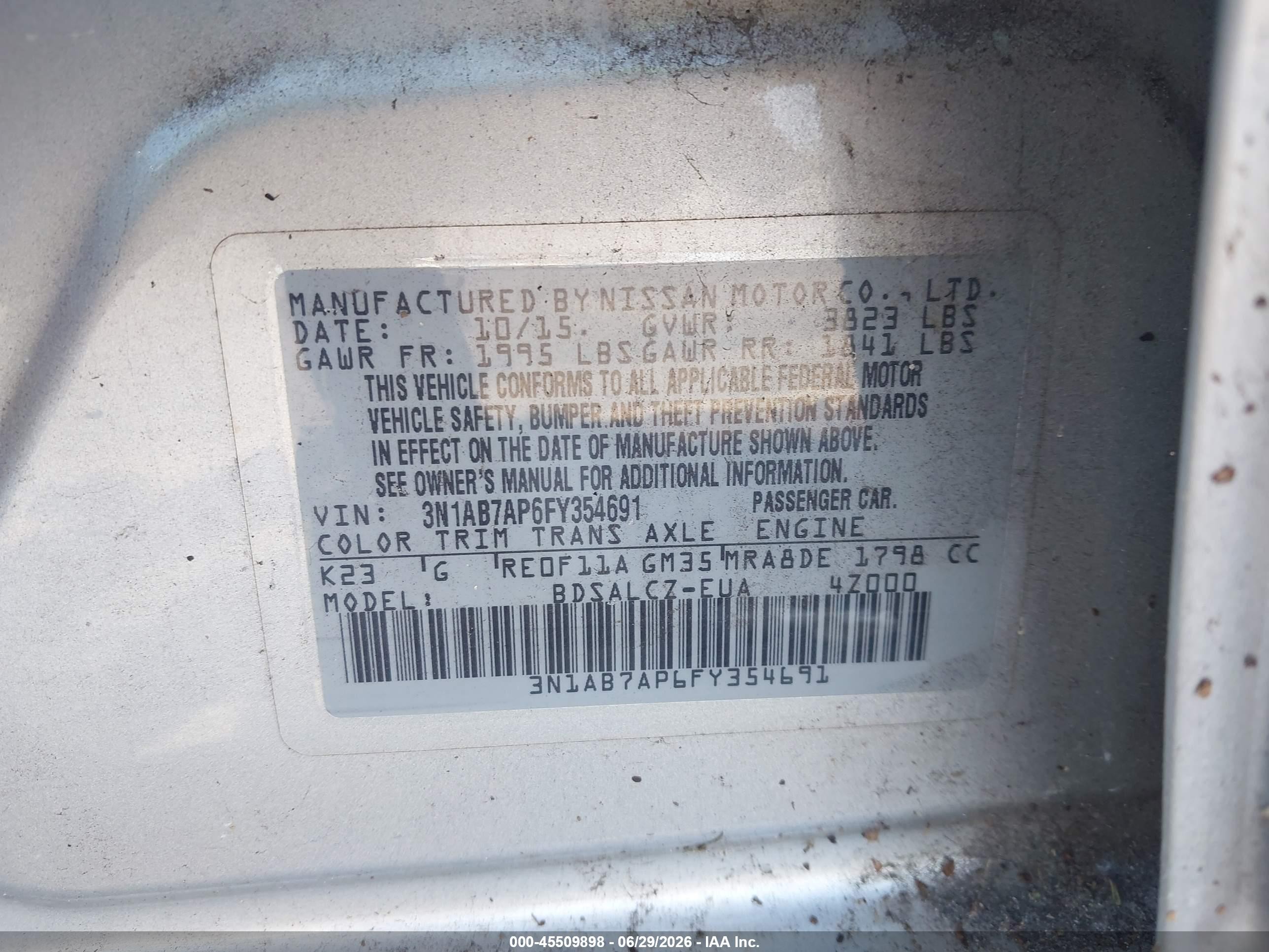 2015 Nissan Sentra S Silver vin: 3N1AB7AP6FY354691