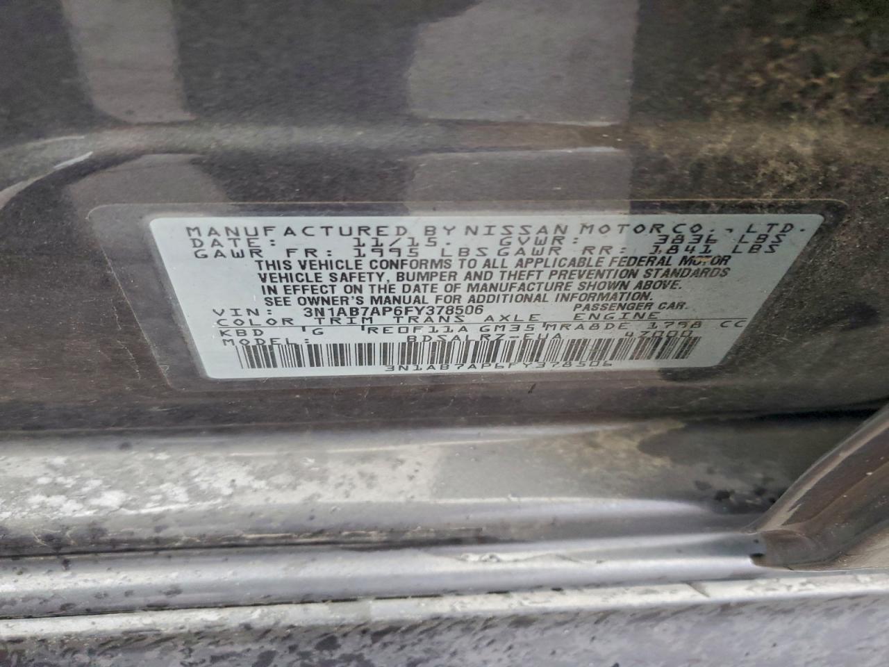 2015 Nissan Sentra S Gray vin: 3N1AB7AP6FY378506