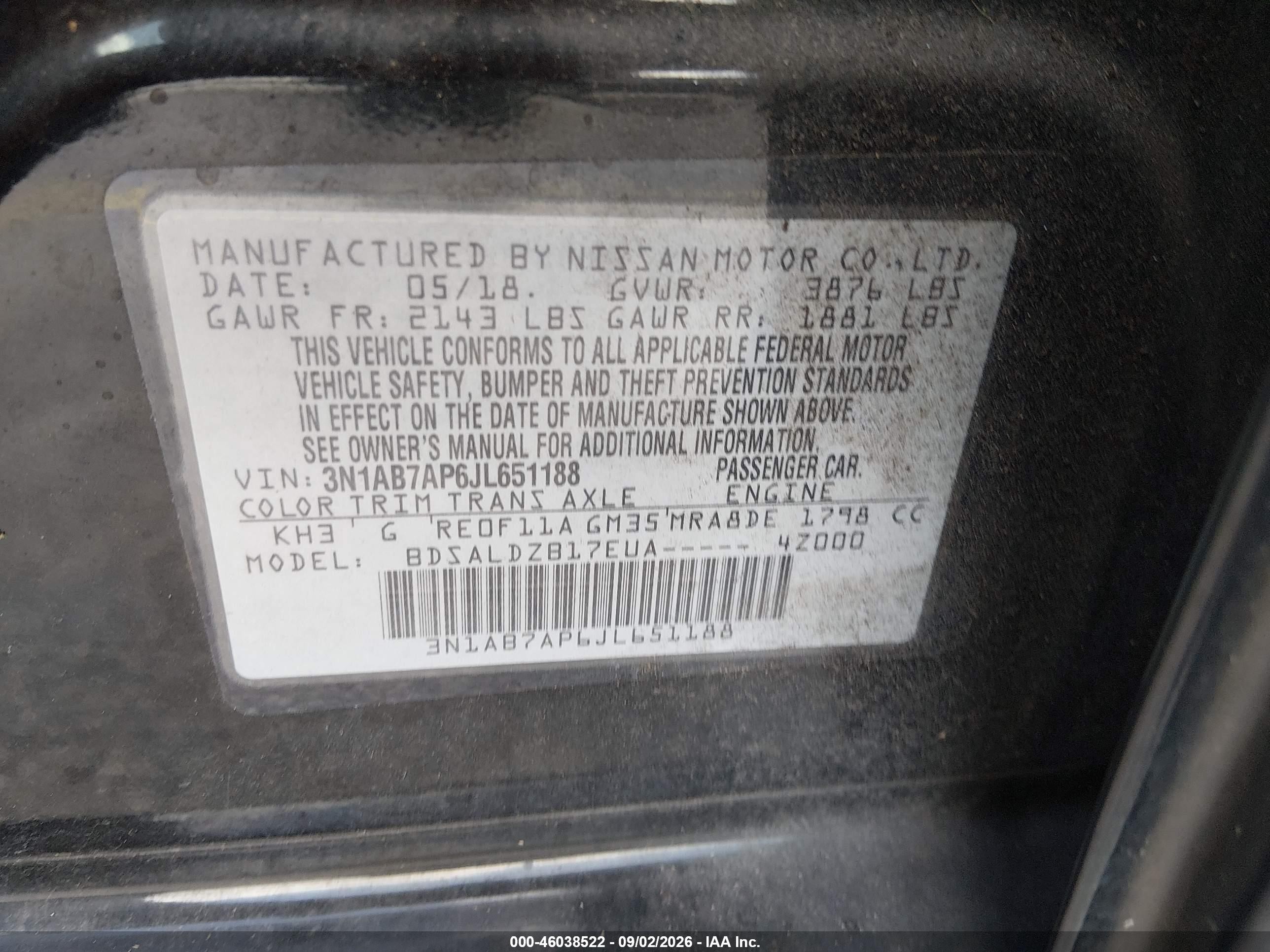 2018 Nissan Sentra Sv Black vin: 3N1AB7AP6JL651188