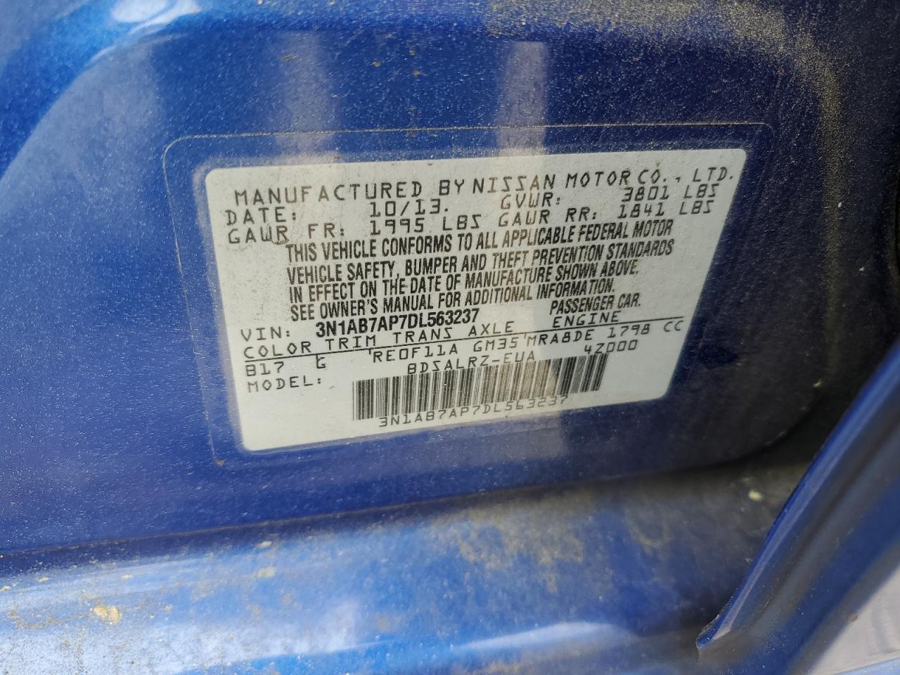 2013 Nissan Sentra Blue vin: 3N1AB7AP7DL563237
