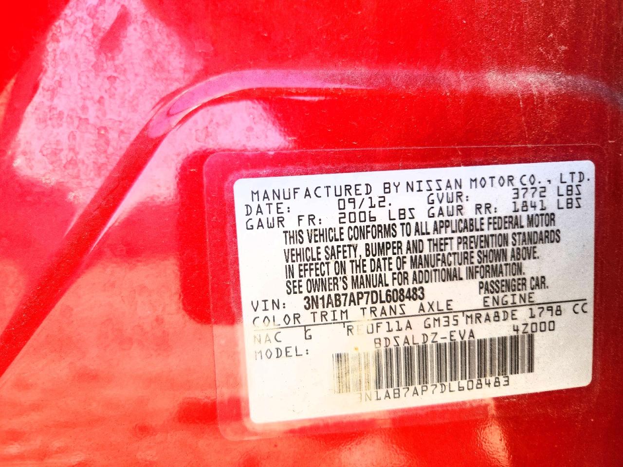 2013 Nissan Sentra S Red vin: 3N1AB7AP7DL608483