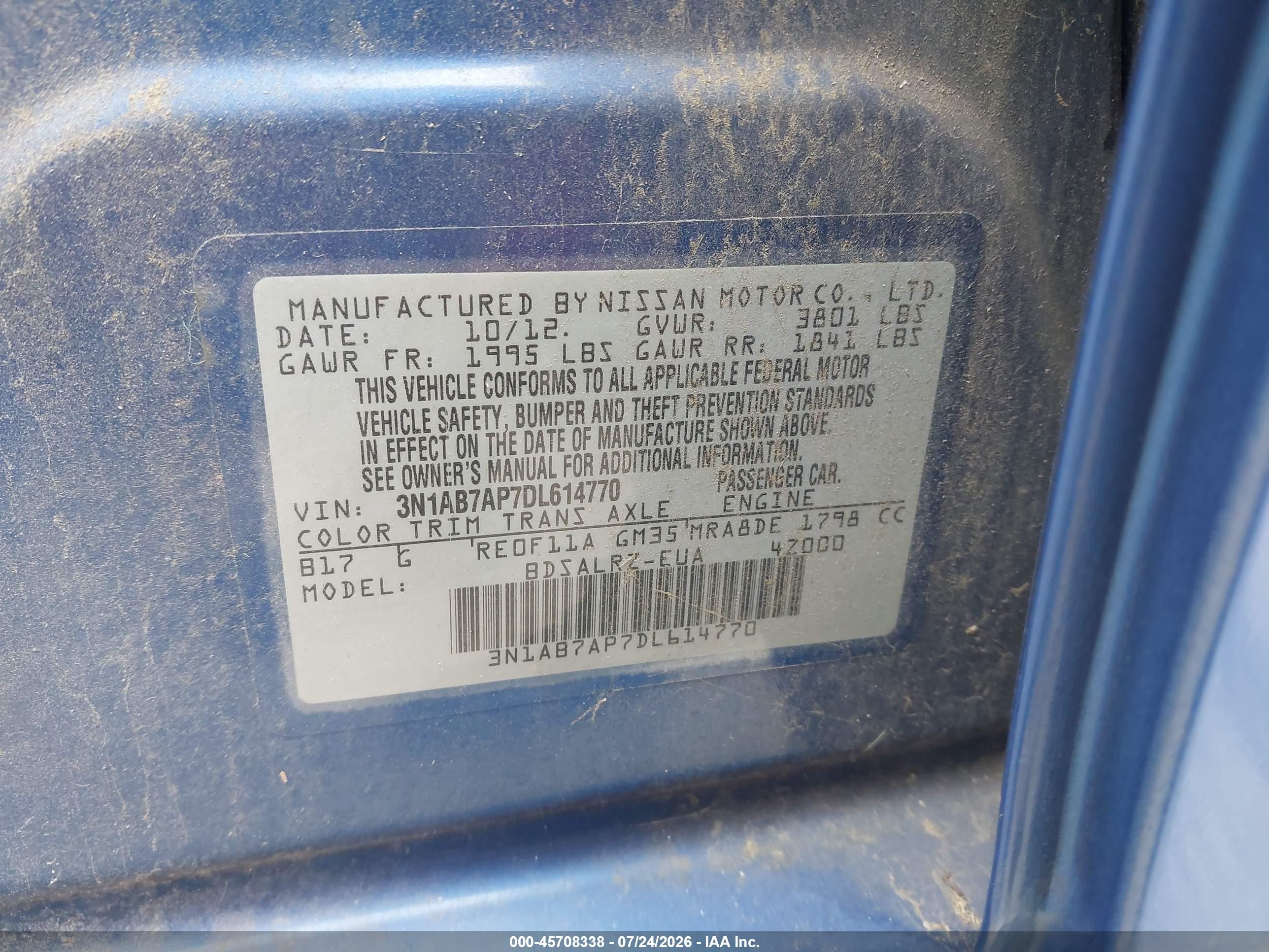 2013 Nissan Sentra Sr Синий vin: 3N1AB7AP7DL614770