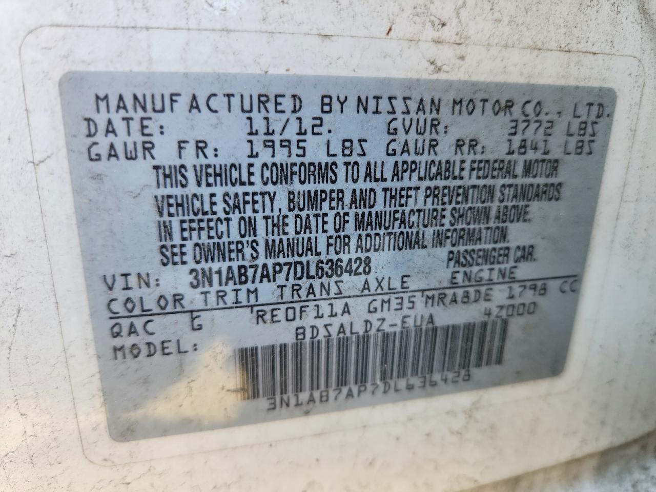 2013 Nissan Sentra S White vin: 3N1AB7AP7DL636428