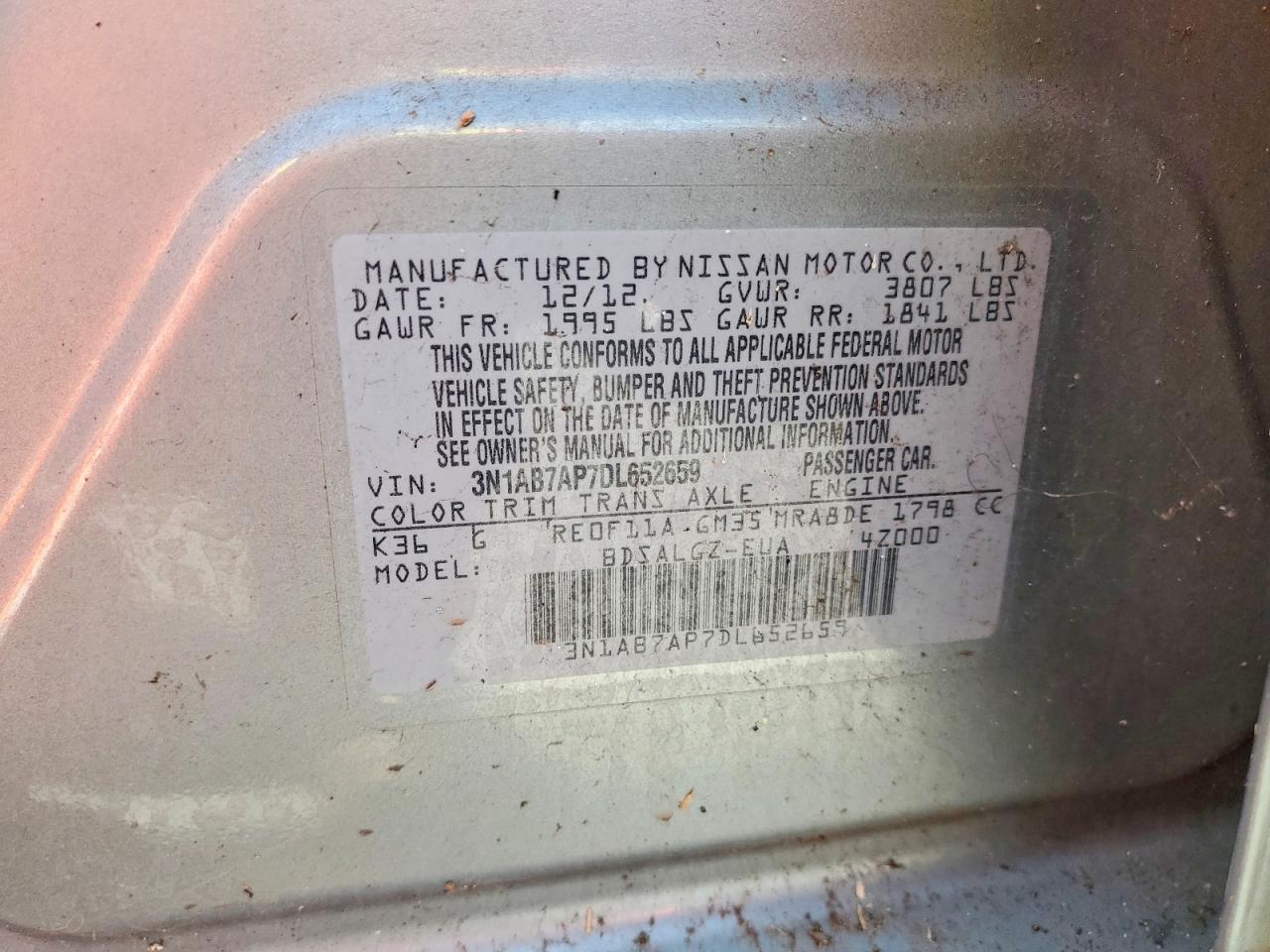 2013 Nissan Sentra S Silver vin: 3N1AB7AP7DL652659