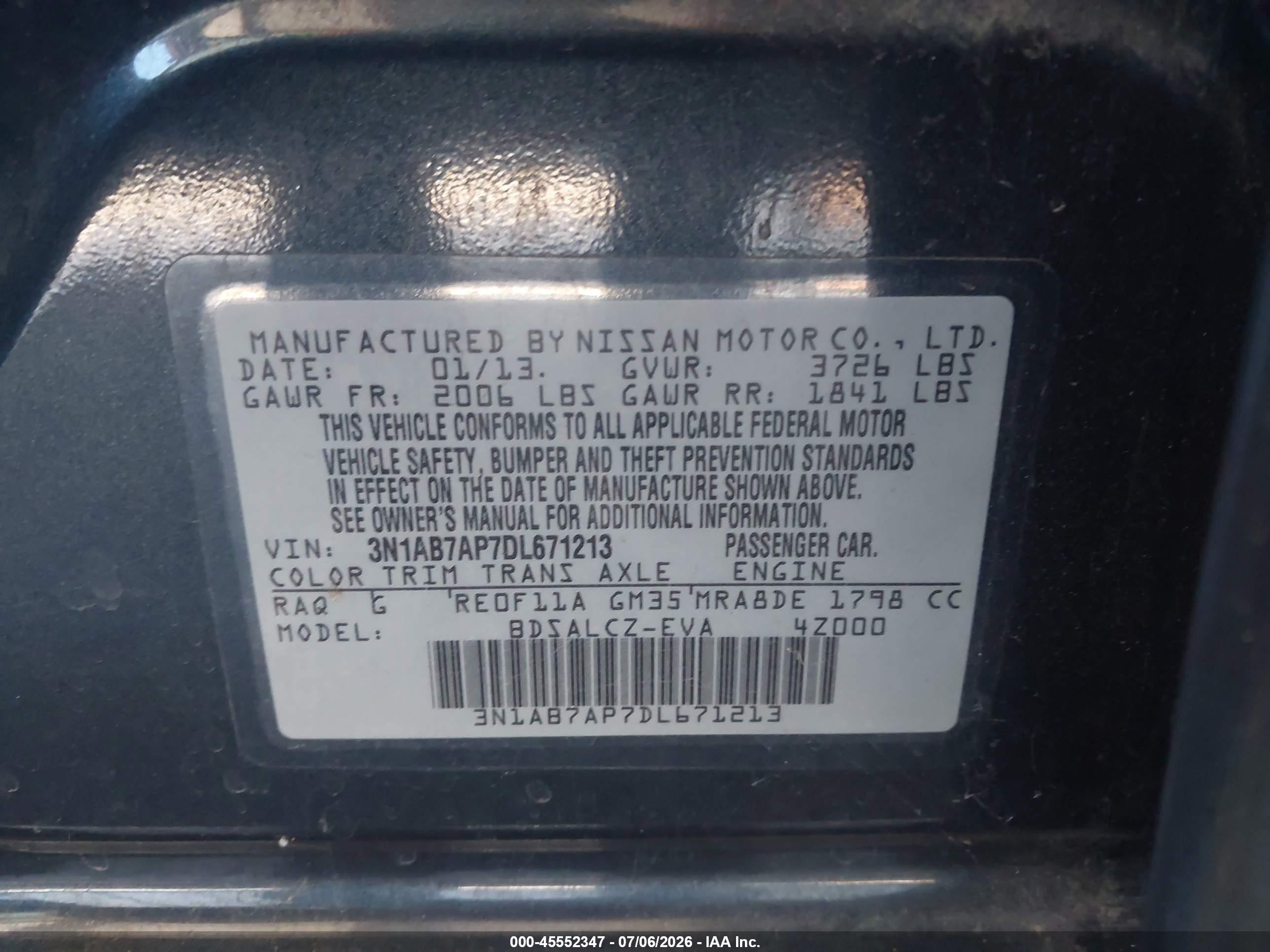 2013 Nissan Sentra S Teal vin: 3N1AB7AP7DL671213