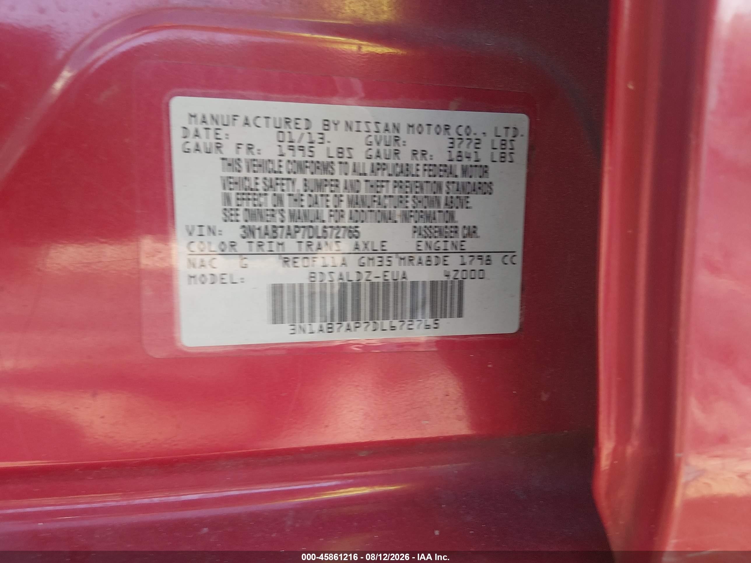 2013 Nissan Sentra Sv Red vin: 3N1AB7AP7DL672765