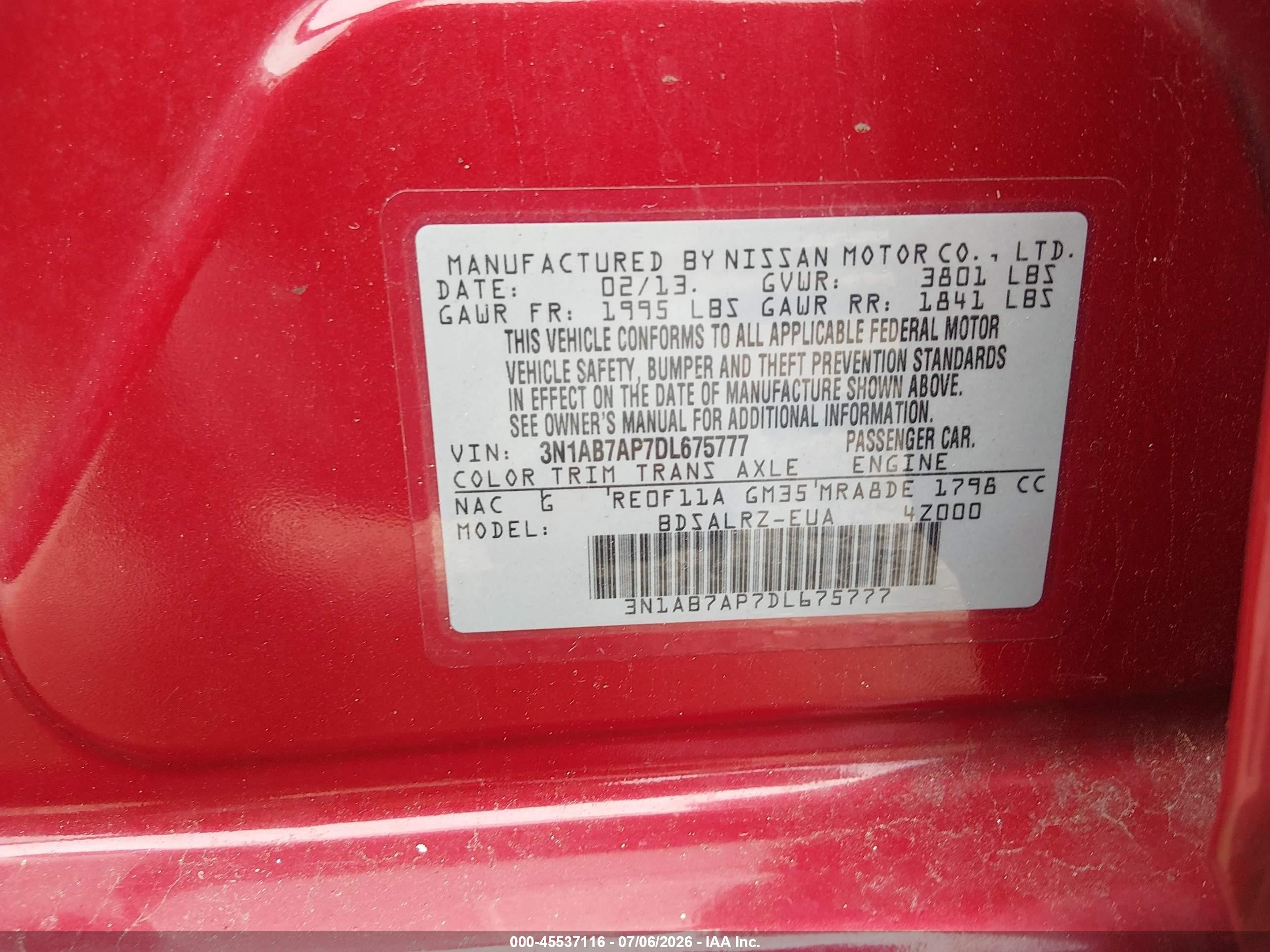 2013 Nissan Sentra Sr Red vin: 3N1AB7AP7DL675777
