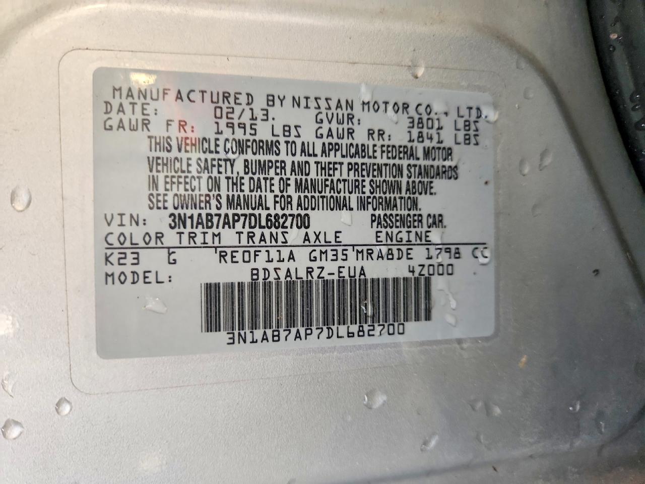 2013 Nissan Sentra S/sv/sr/sl Серебряный vin: 3N1AB7AP7DL682700