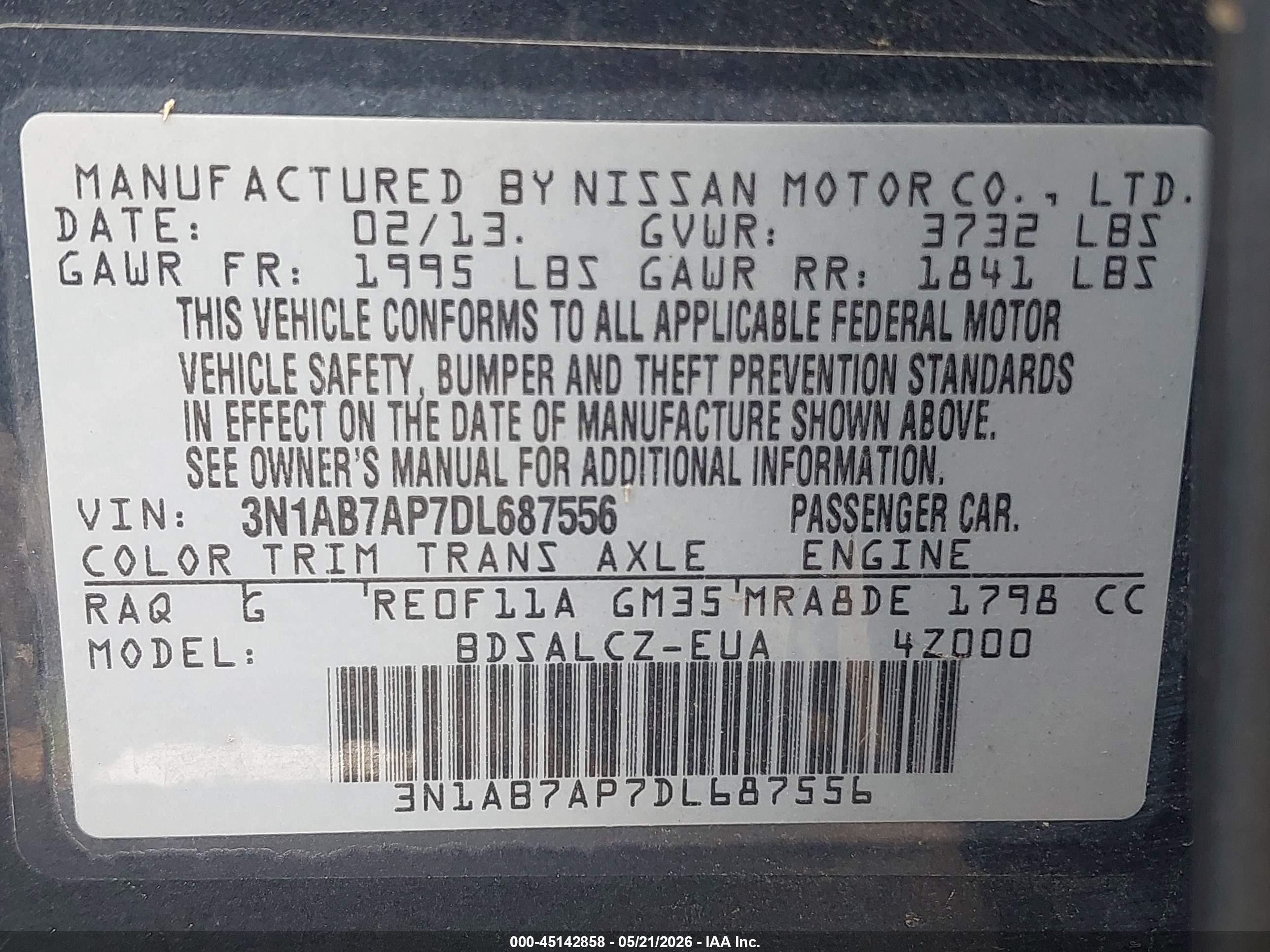 2013 Nissan Sentra S Blue vin: 3N1AB7AP7DL687556