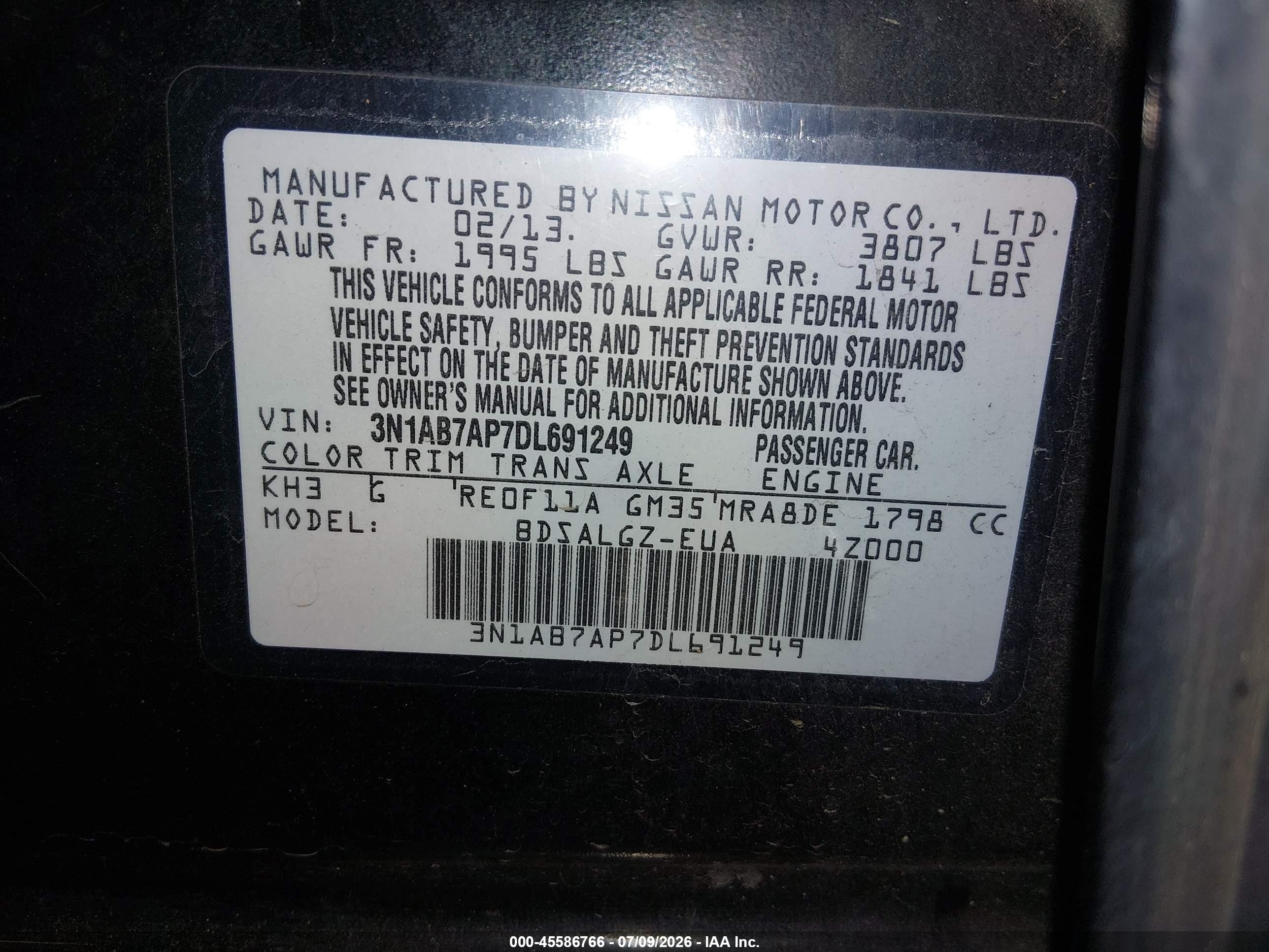 2013 Nissan Sentra Sl Black vin: 3N1AB7AP7DL691249