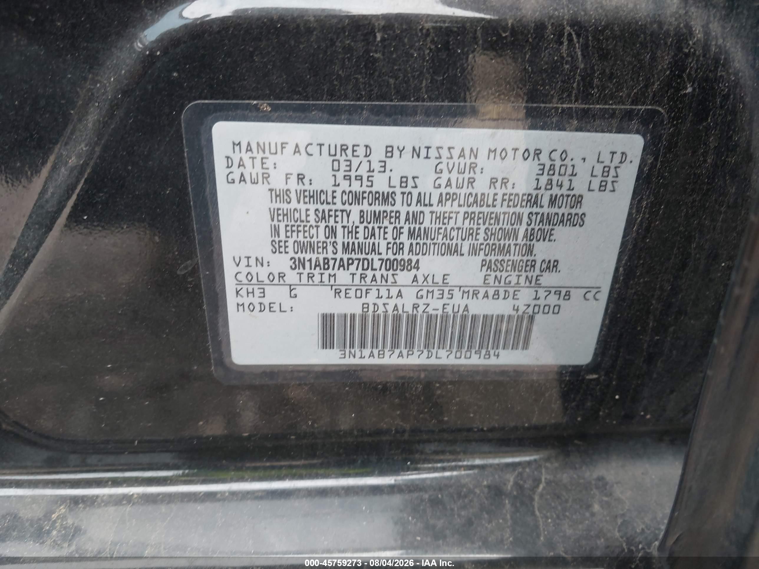 2013 Nissan Sentra Sr Black vin: 3N1AB7AP7DL700984