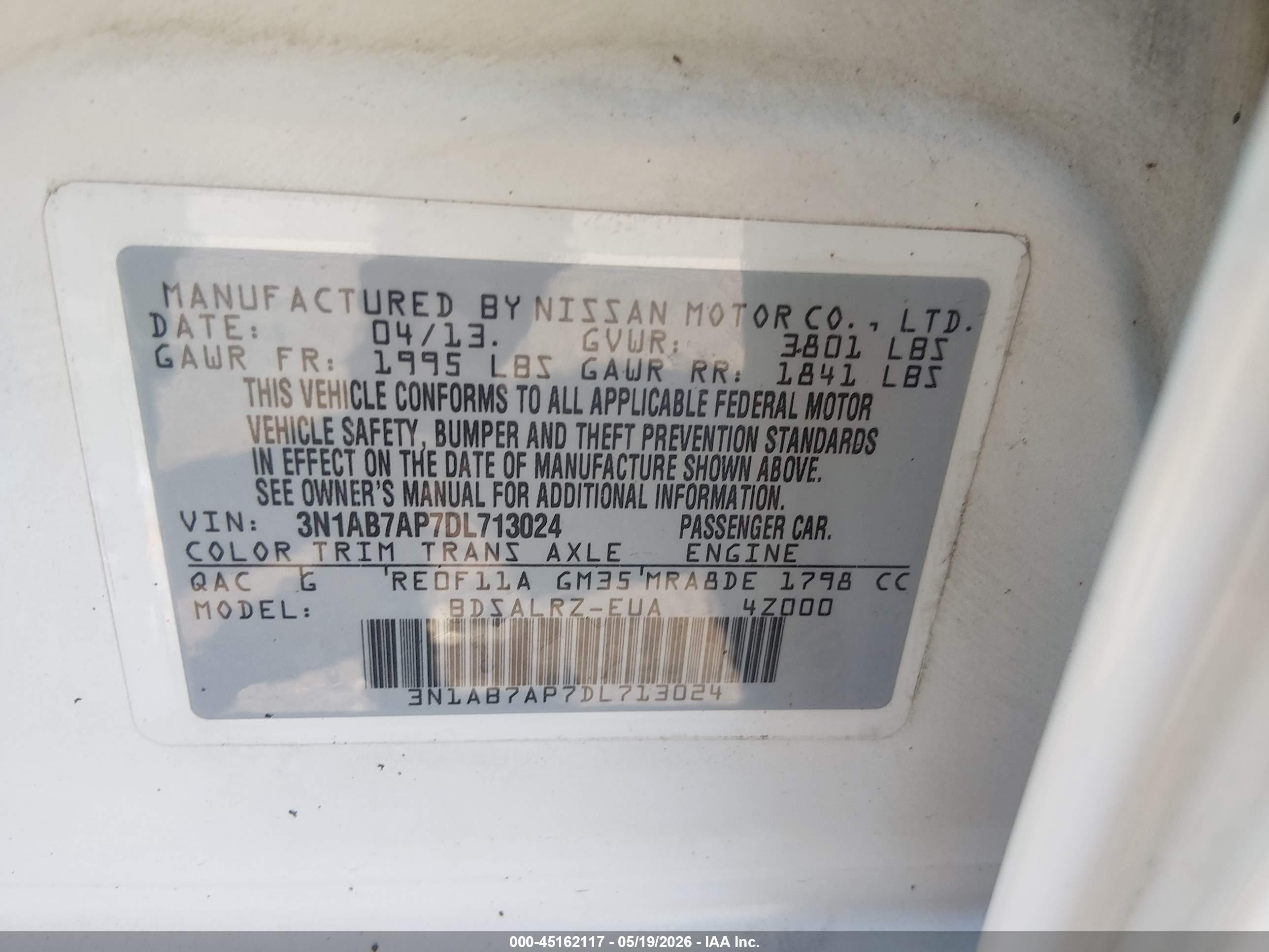 2013 Nissan Sentra Sr White vin: 3N1AB7AP7DL713024