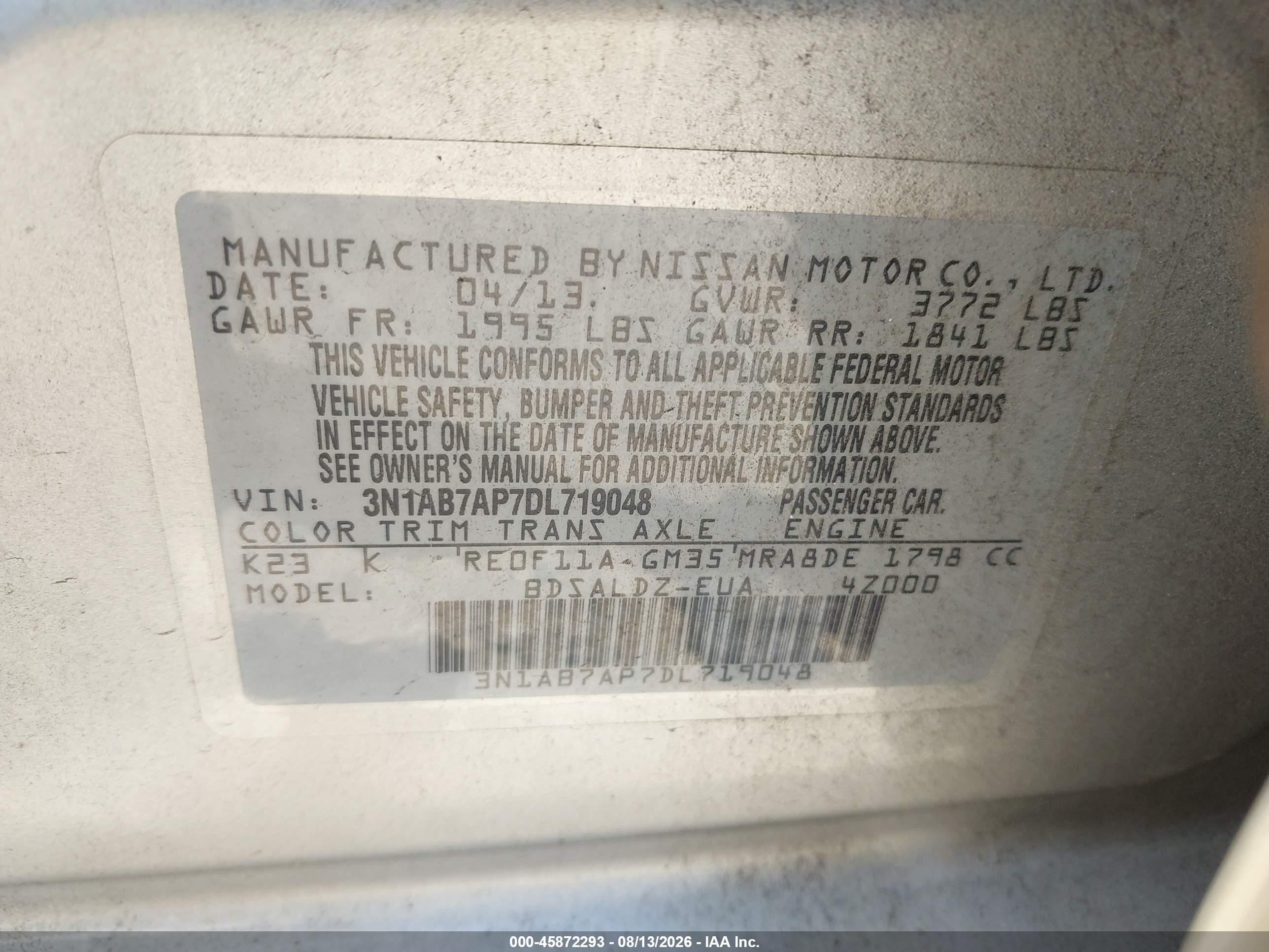 2013 Nissan Sentra Sv Silver vin: 3N1AB7AP7DL719048