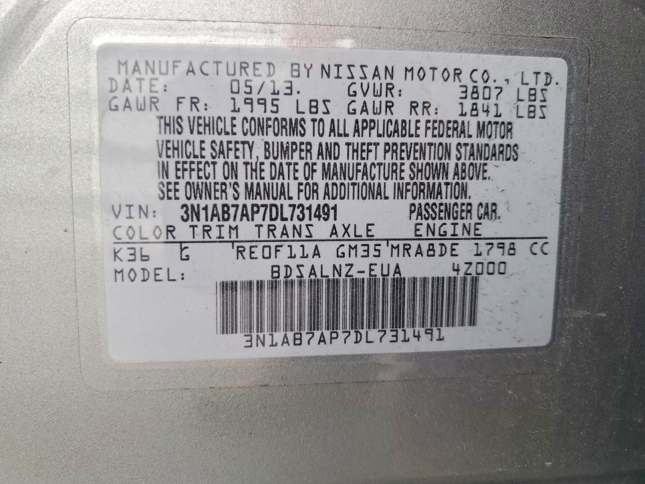 2013 Nissan Sentra S Gray vin: 3N1AB7AP7DL731491