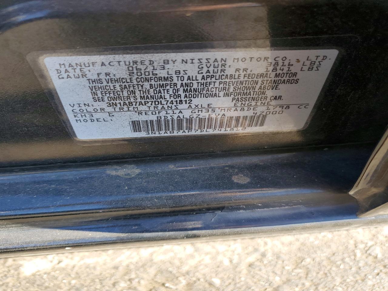 2013 Nissan Sentra S Black vin: 3N1AB7AP7DL741812