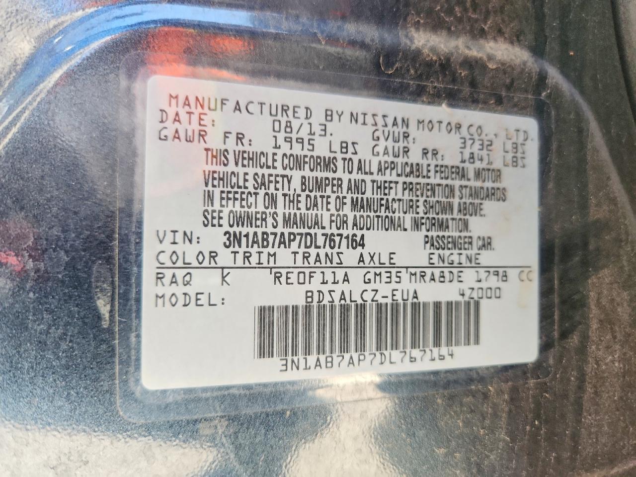 2013 Nissan Sentra S Blue vin: 3N1AB7AP7DL767164