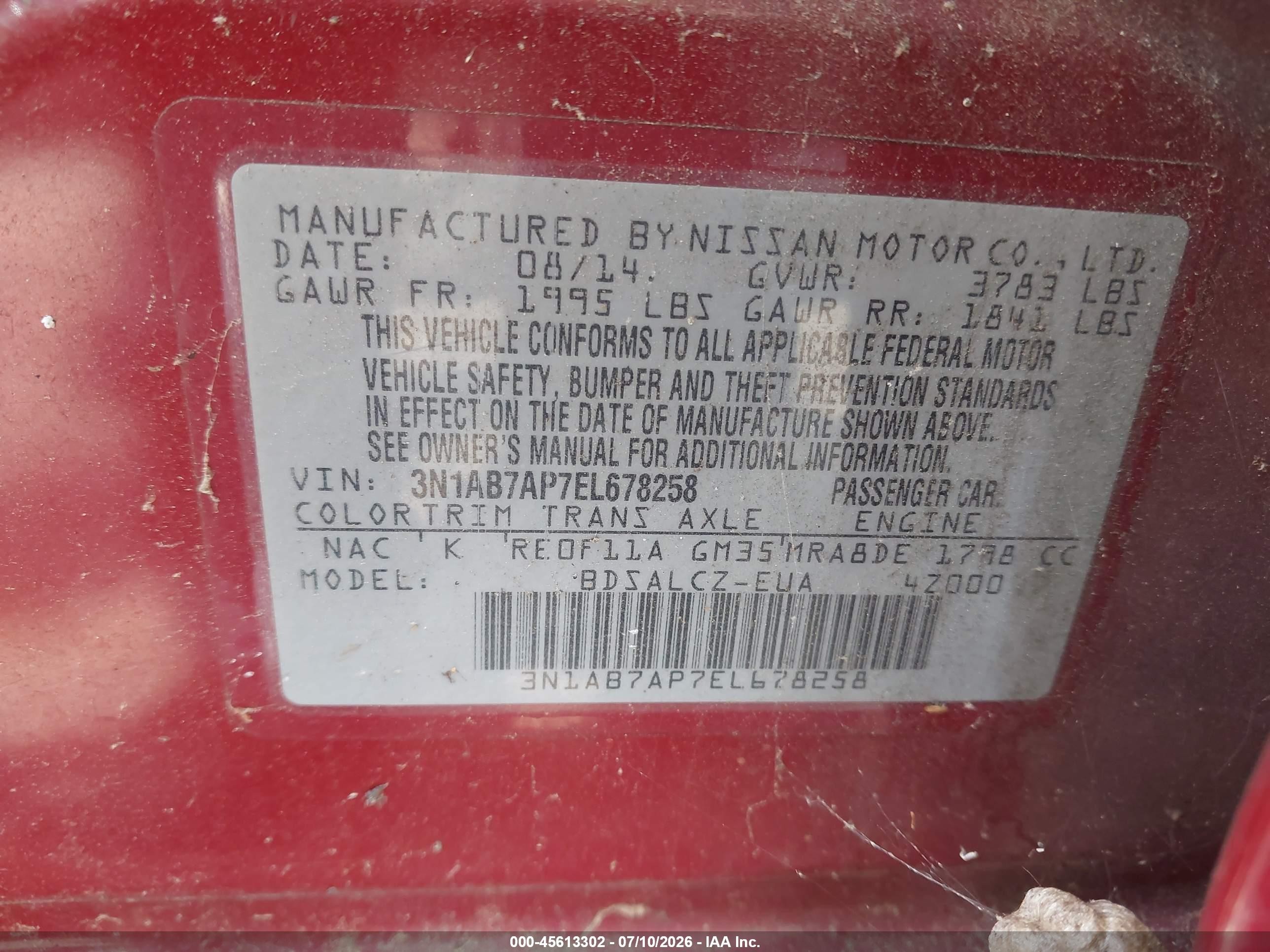 2014 Nissan Sentra S Red vin: 3N1AB7AP7EL678258