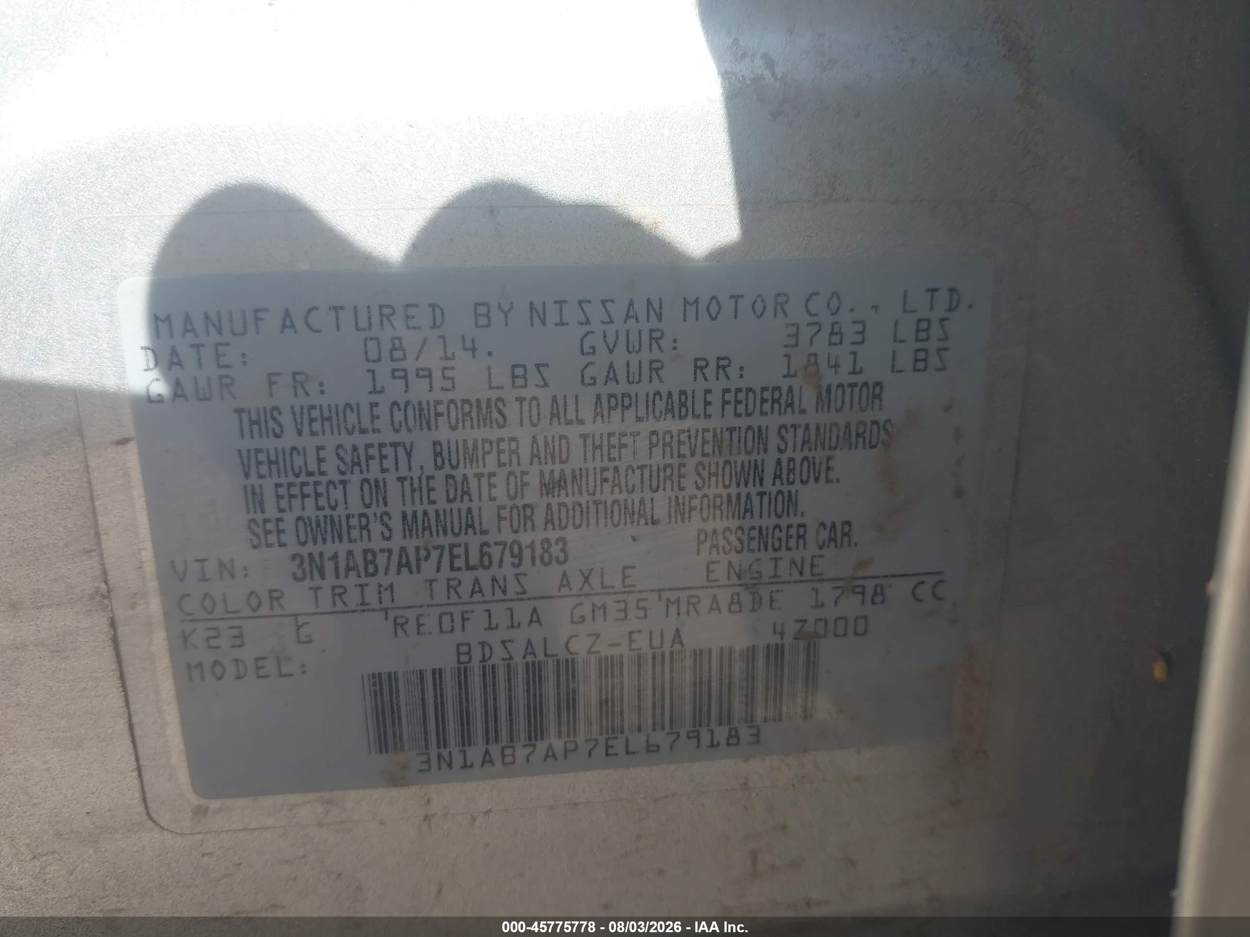 2014 Nissan Sentra S Silver vin: 3N1AB7AP7EL679183