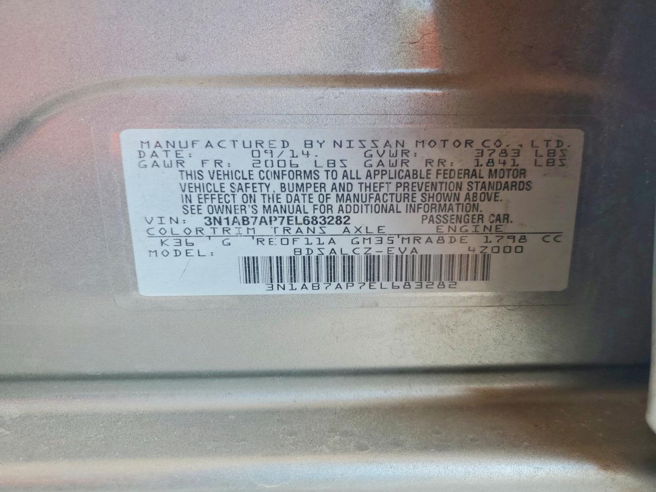 2014 Nissan Sentra S Silver vin: 3N1AB7AP7EL683282