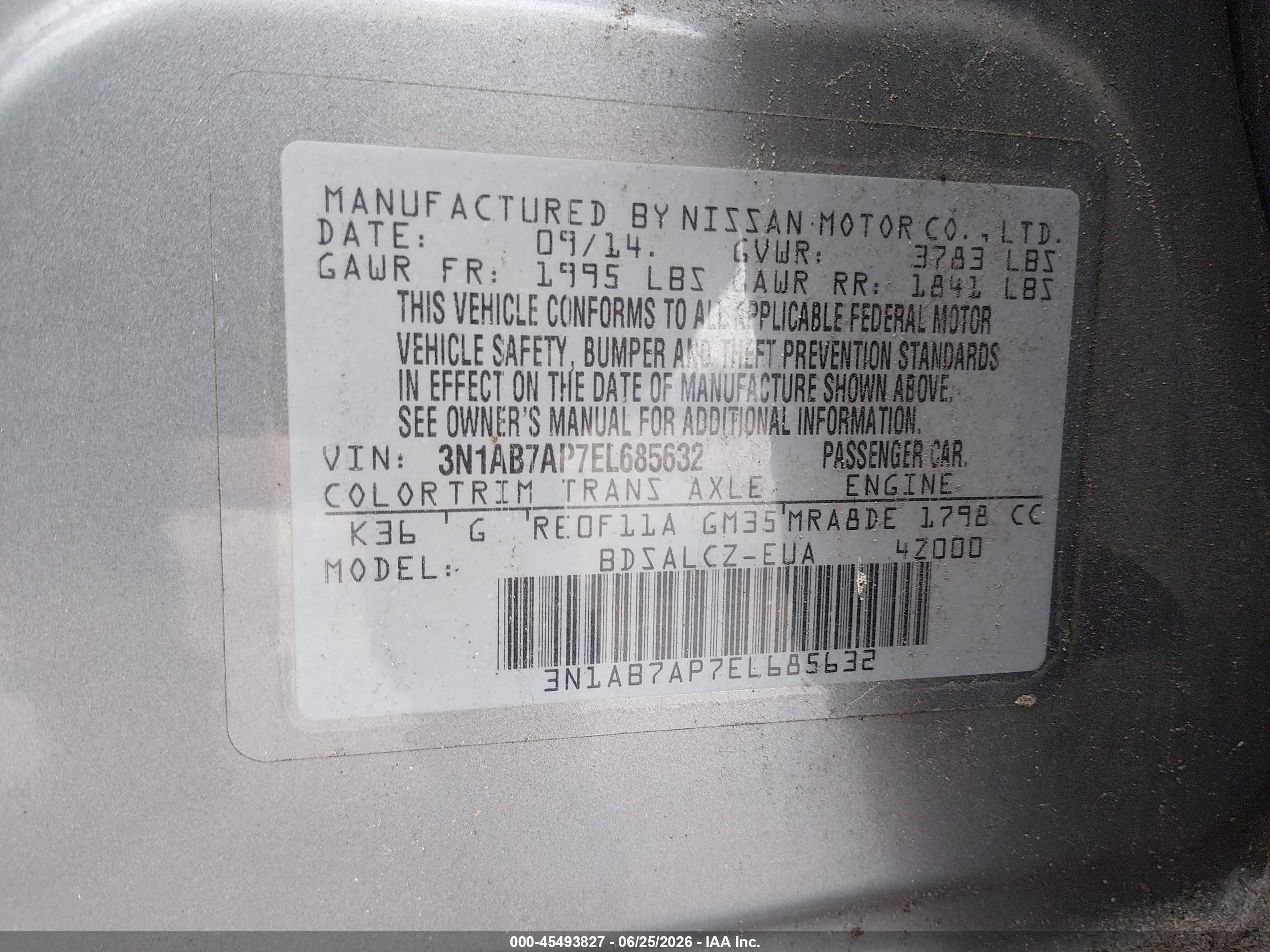 2014 Nissan Sentra S Silver vin: 3N1AB7AP7EL685632
