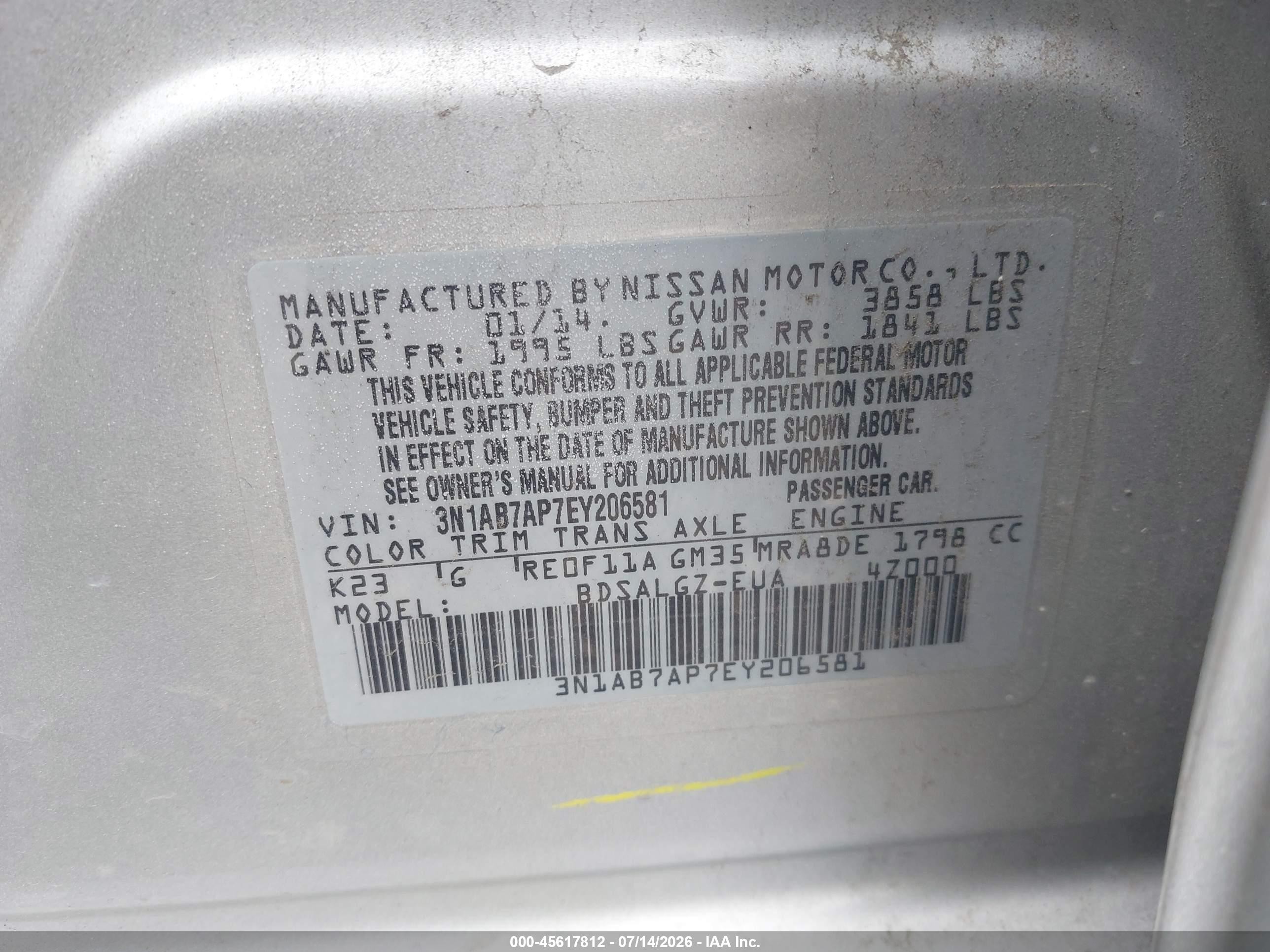 2014 Nissan Sentra Sl Серебряный vin: 3N1AB7AP7EY206581