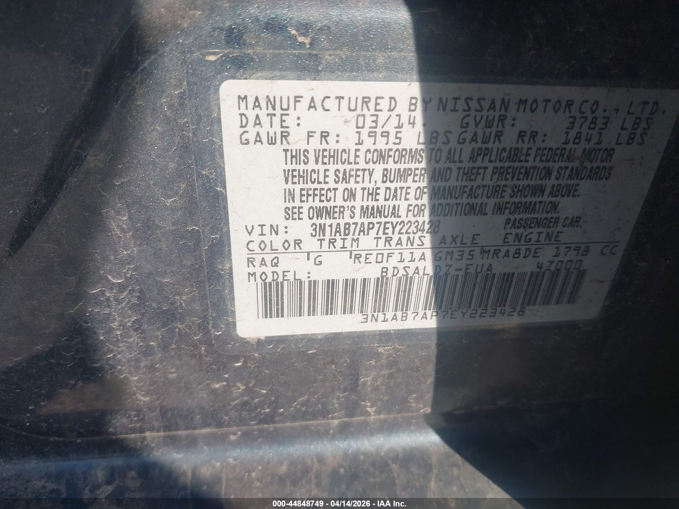 2014 Nissan Sentra Sv Dark Blue vin: 3N1AB7AP7EY223428