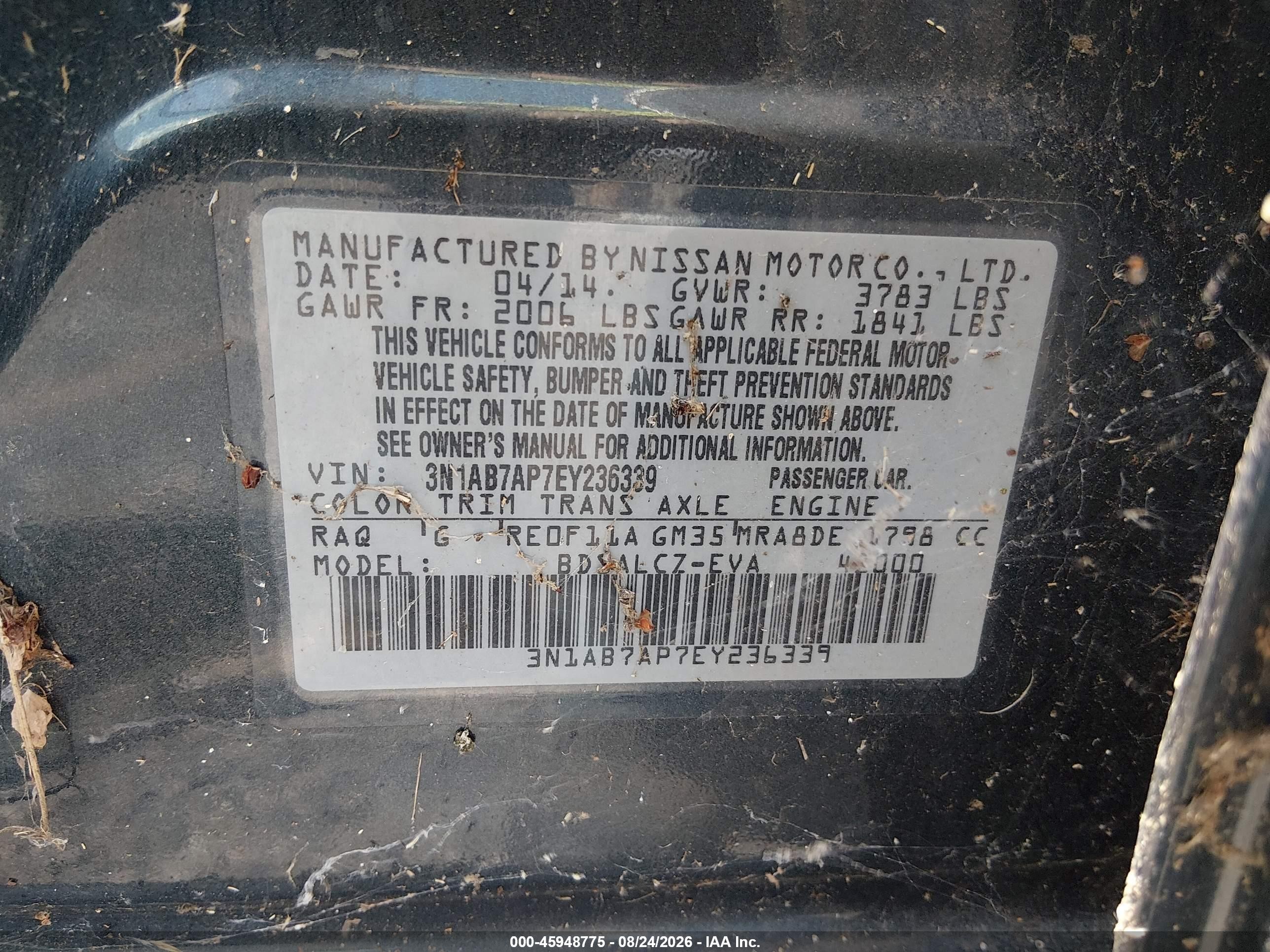 2014 Nissan Sentra S Gray vin: 3N1AB7AP7EY236339