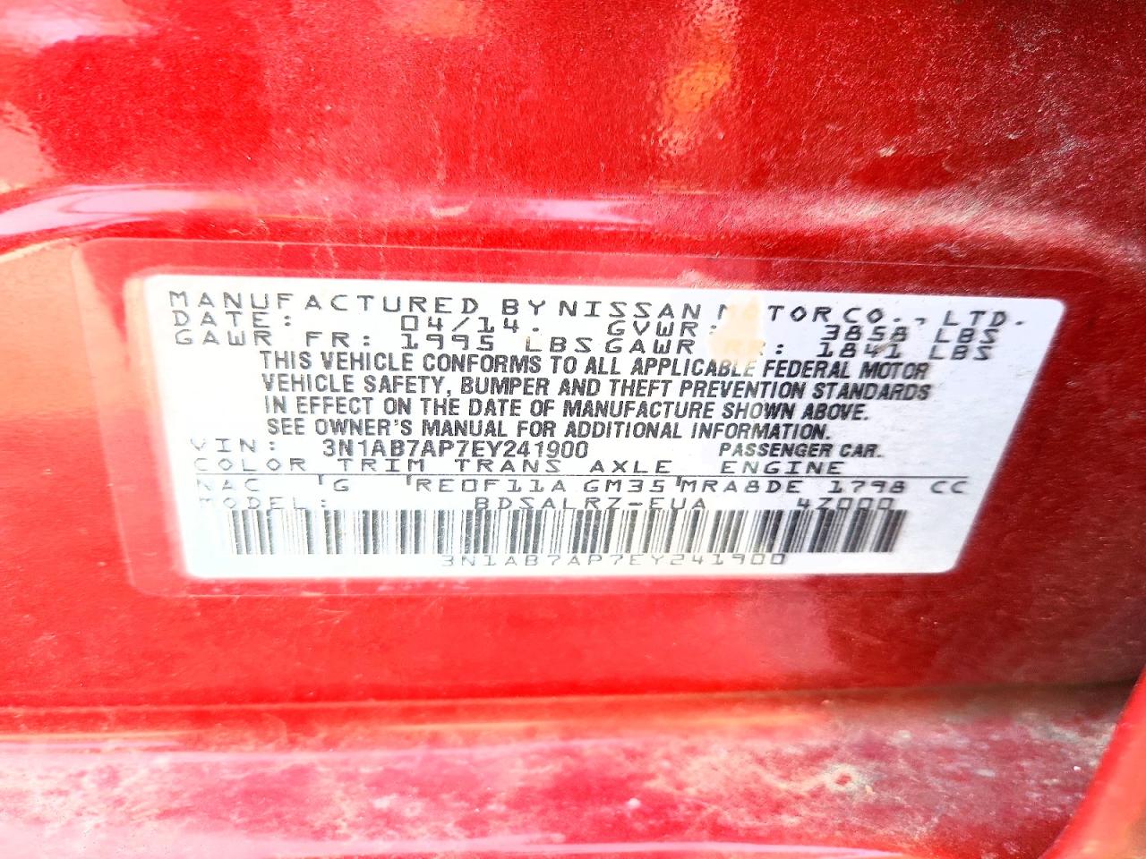2014 Nissan Sentra Sr Red vin: 3N1AB7AP7EY241900