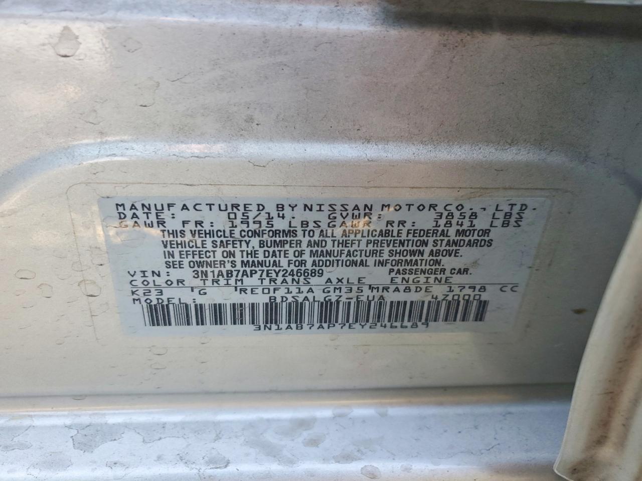 2014 Nissan Sentra Sl Серебряный vin: 3N1AB7AP7EY246689