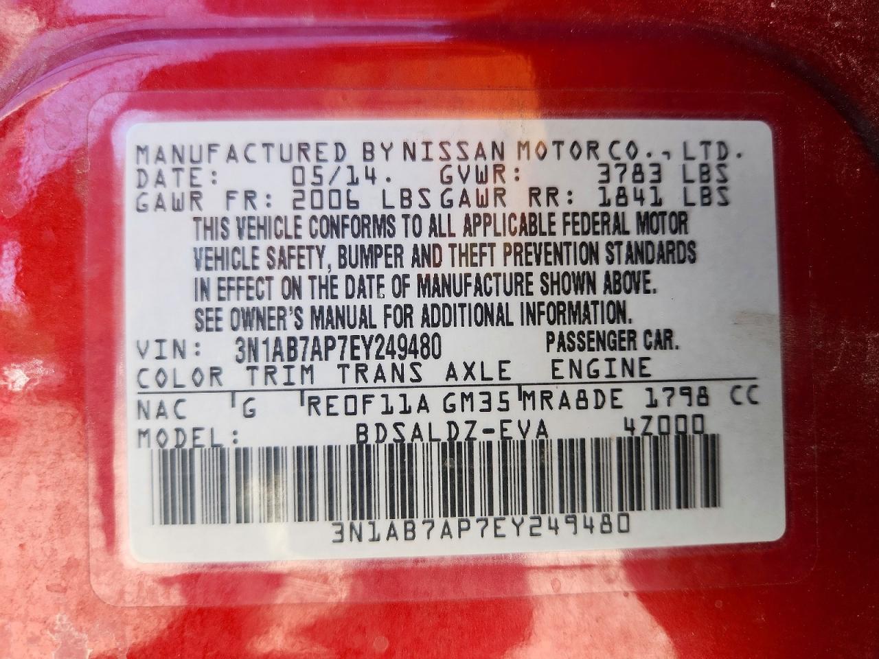 2014 Nissan Sentra Sv Red vin: 3N1AB7AP7EY249480